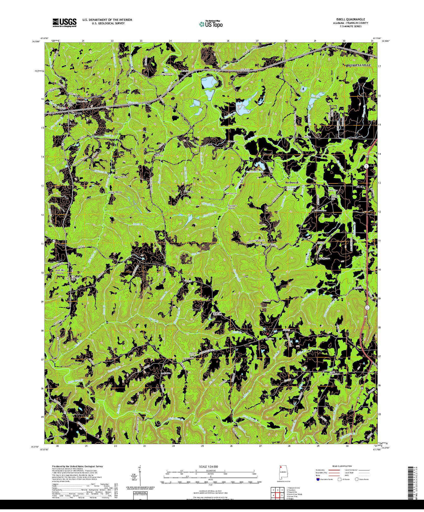 USGS US TOPO 7.5-MINUTE MAP FOR ISBELL, AL 2020