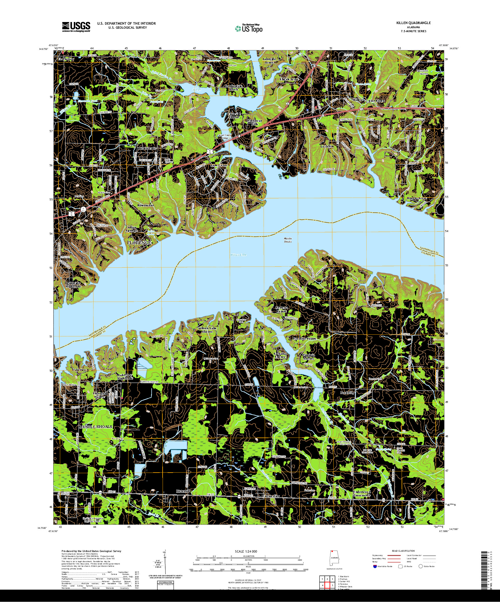 USGS US TOPO 7.5-MINUTE MAP FOR KILLEN, AL 2020