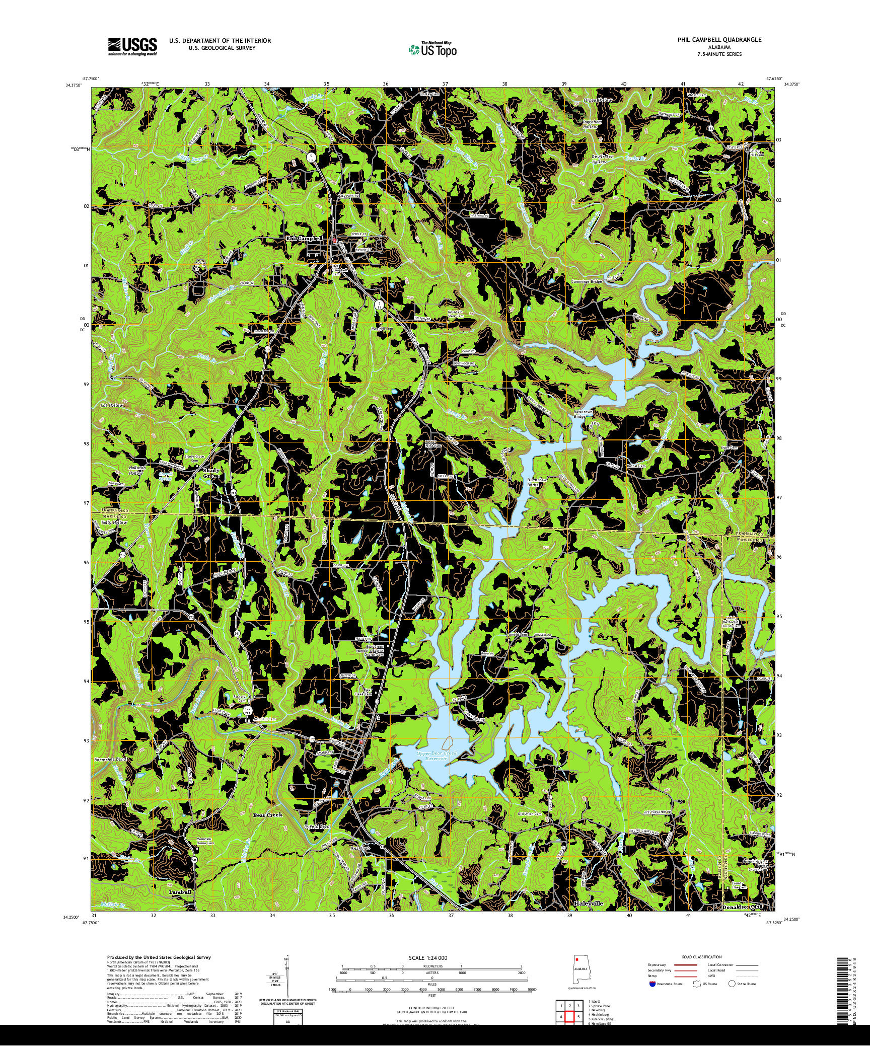 USGS US TOPO 7.5-MINUTE MAP FOR PHIL CAMPBELL, AL 2020