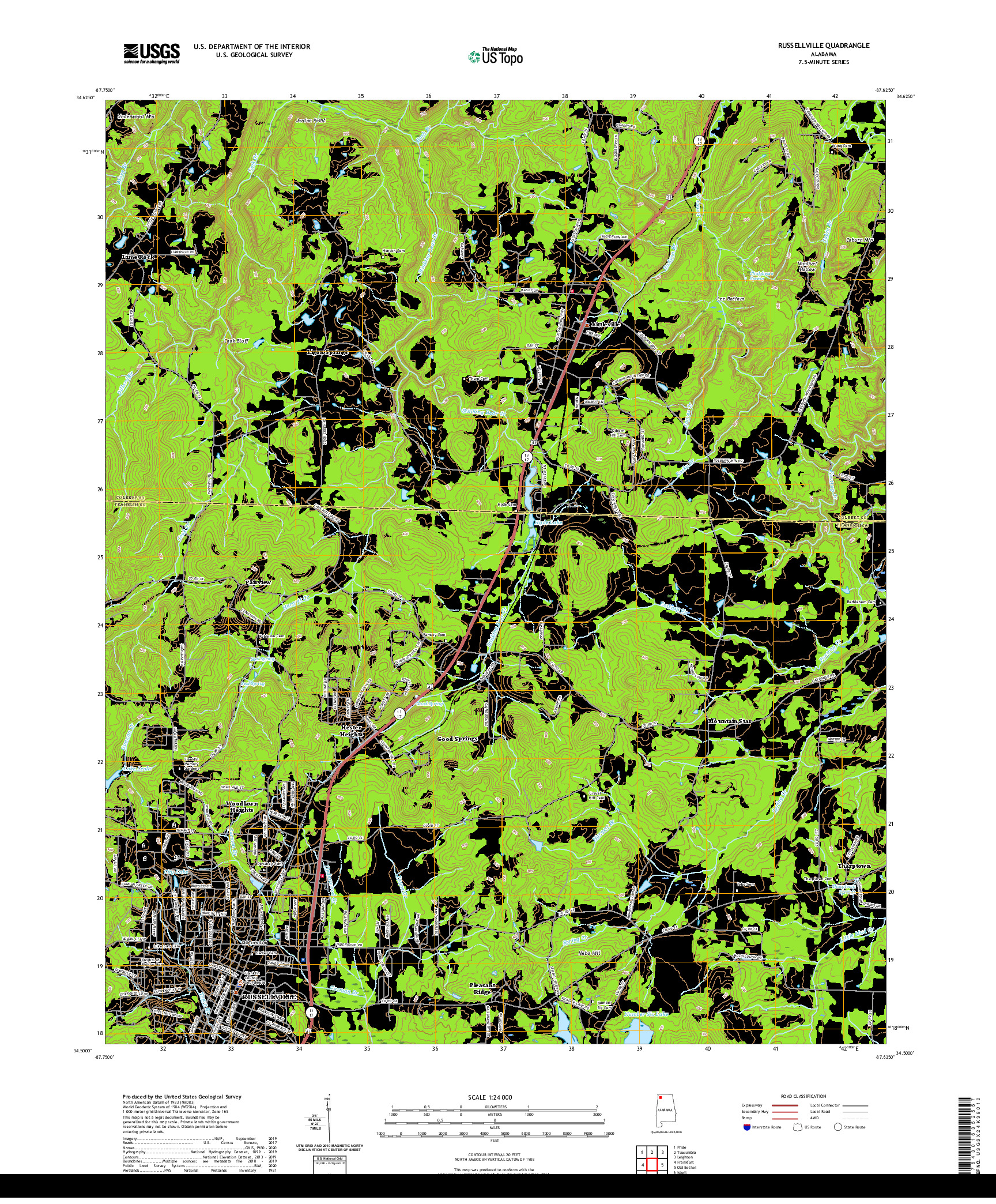 USGS US TOPO 7.5-MINUTE MAP FOR RUSSELLVILLE, AL 2020