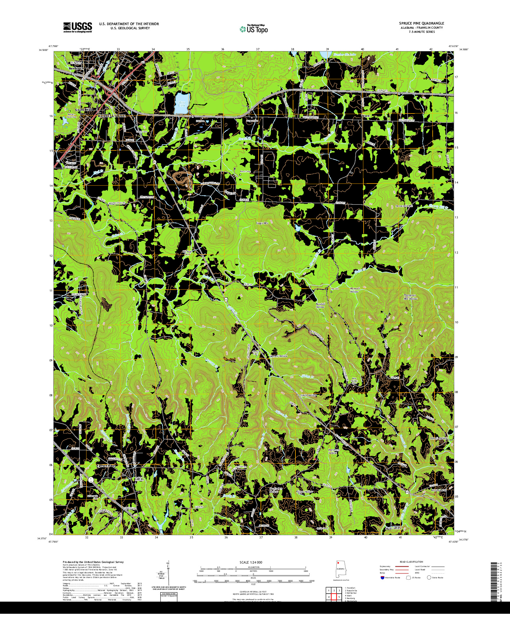 USGS US TOPO 7.5-MINUTE MAP FOR SPRUCE PINE, AL 2020