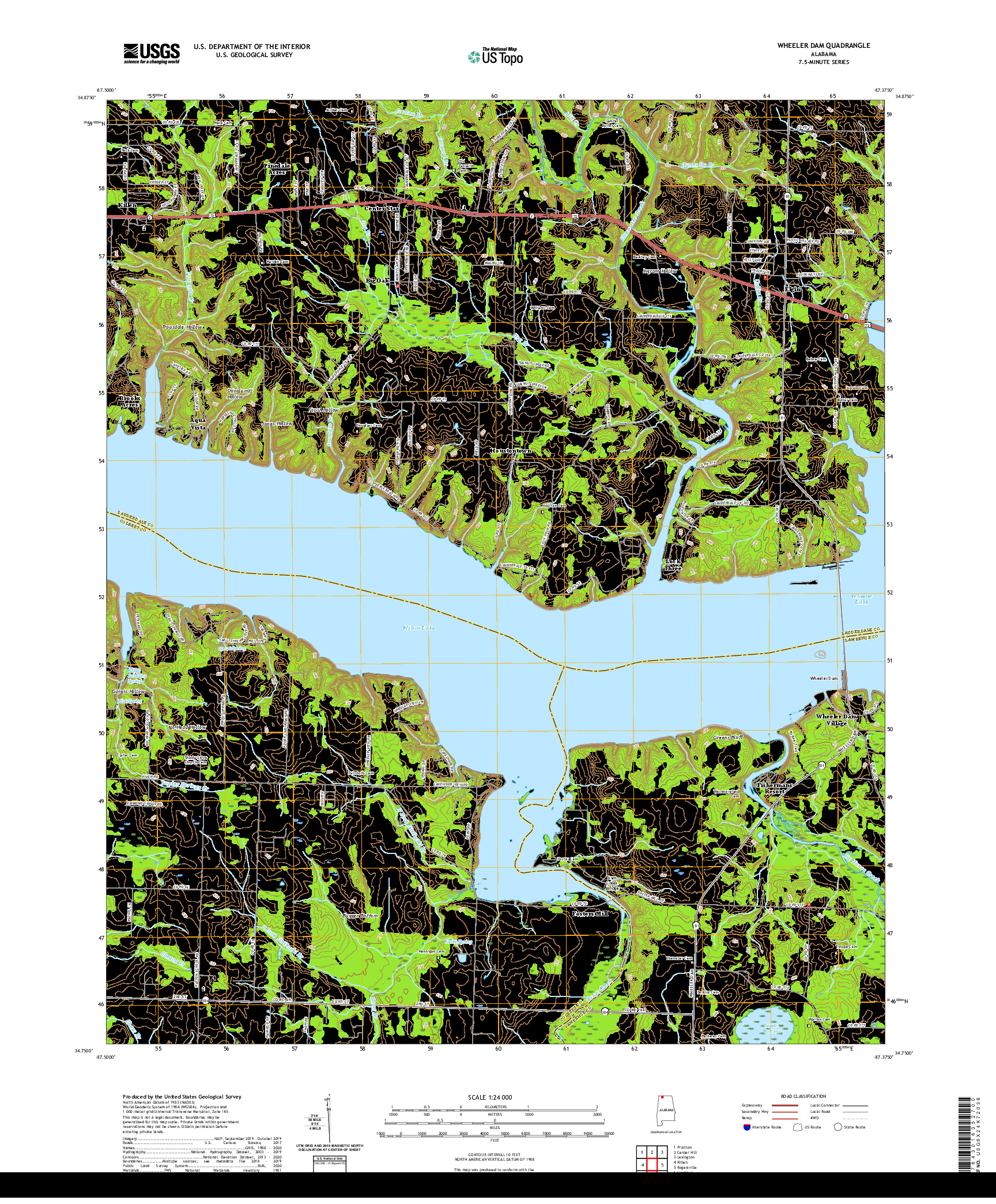 USGS US TOPO 7.5-MINUTE MAP FOR WHEELER DAM, AL 2020