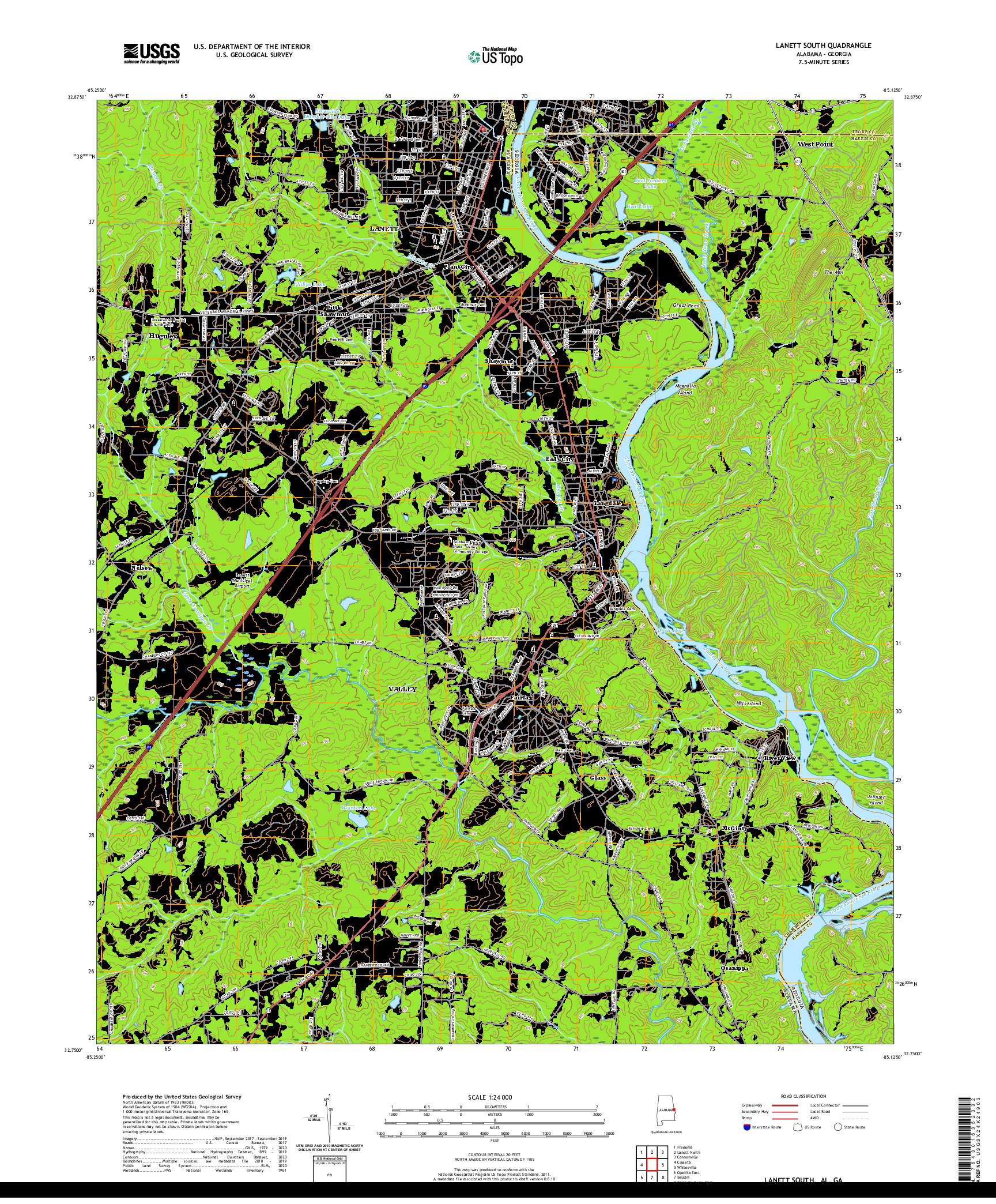 USGS US TOPO 7.5-MINUTE MAP FOR LANETT SOUTH, AL,GA 2020