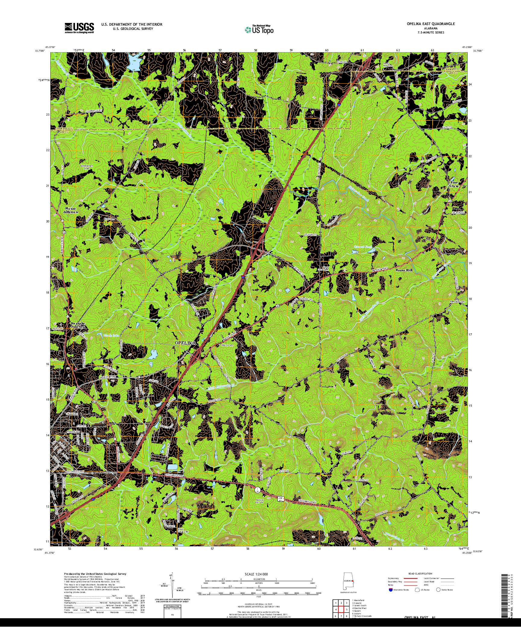 USGS US TOPO 7.5-MINUTE MAP FOR OPELIKA EAST, AL 2020