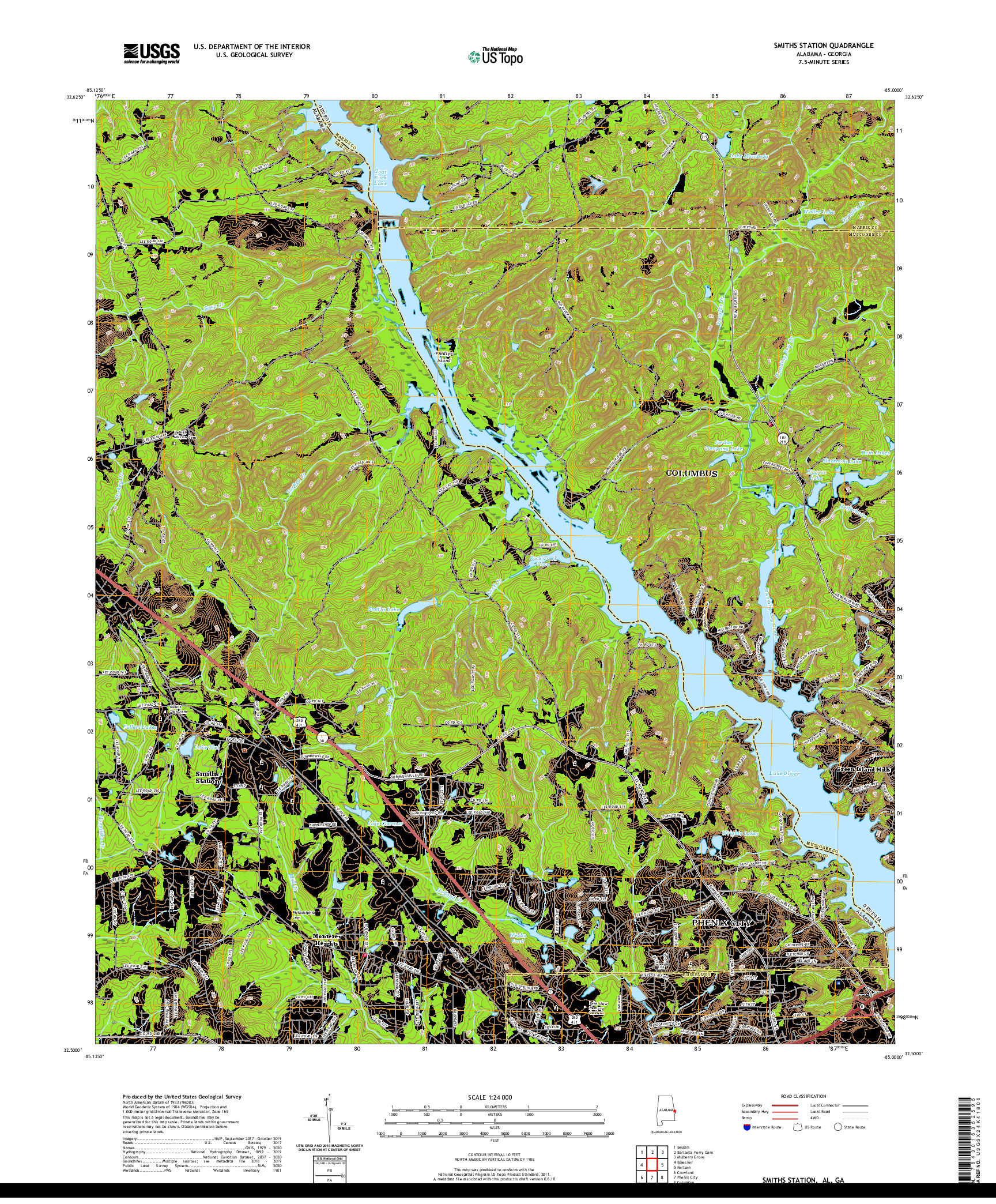 USGS US TOPO 7.5-MINUTE MAP FOR SMITHS STATION, AL,GA 2020