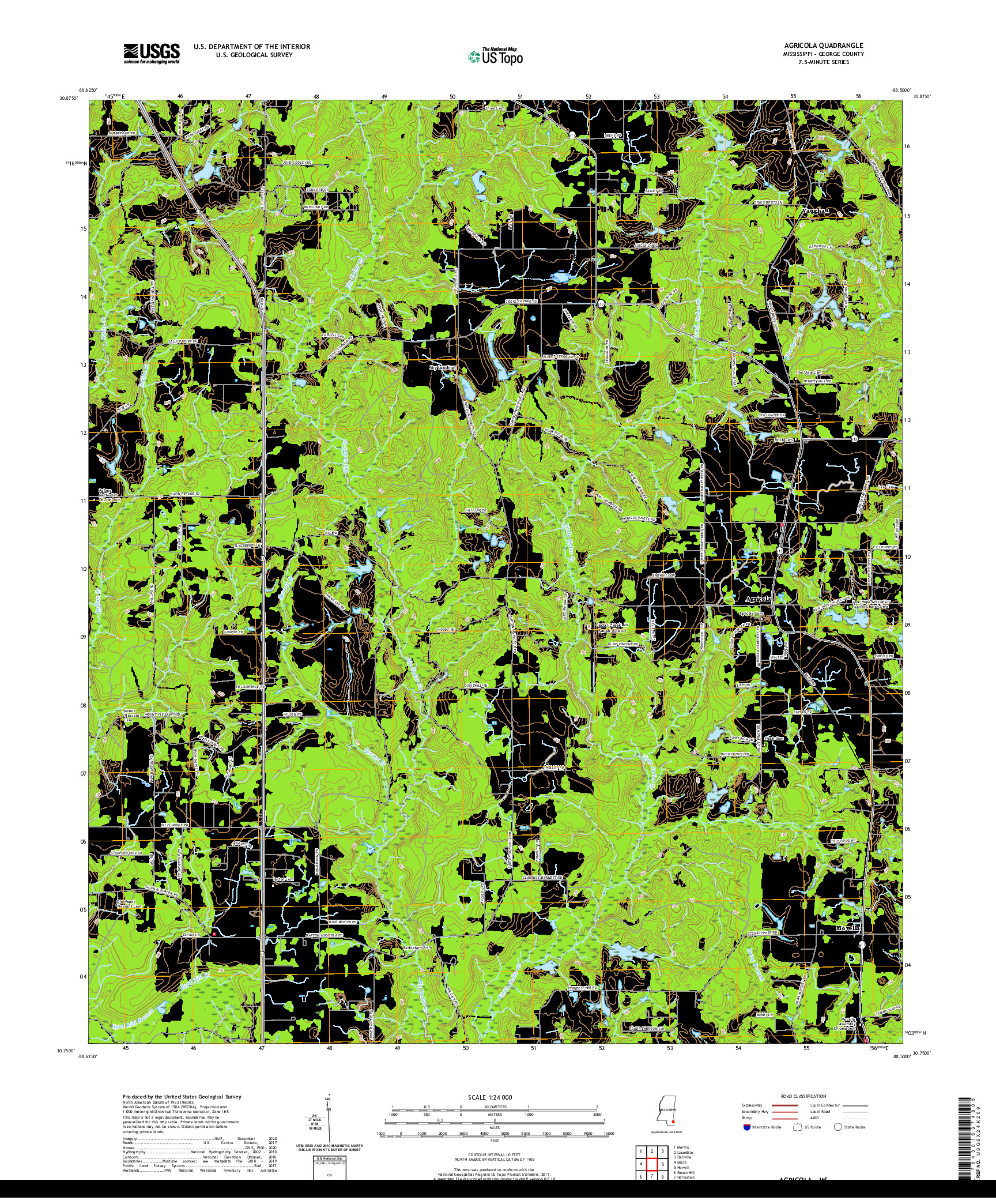 USGS US TOPO 7.5-MINUTE MAP FOR AGRICOLA, MS 2020