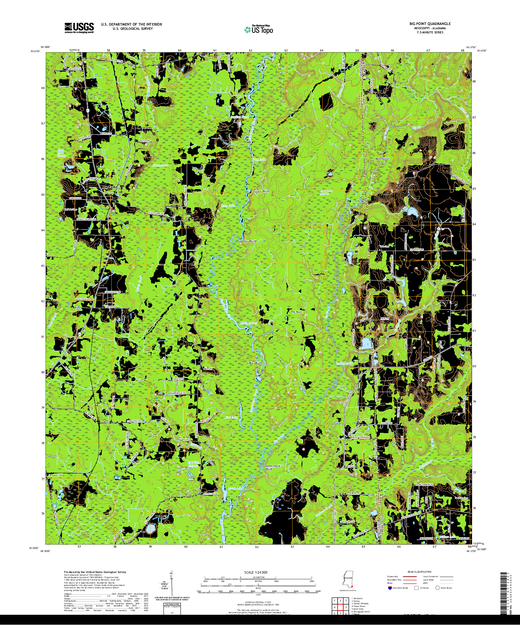 USGS US TOPO 7.5-MINUTE MAP FOR BIG POINT, MS,AL 2020