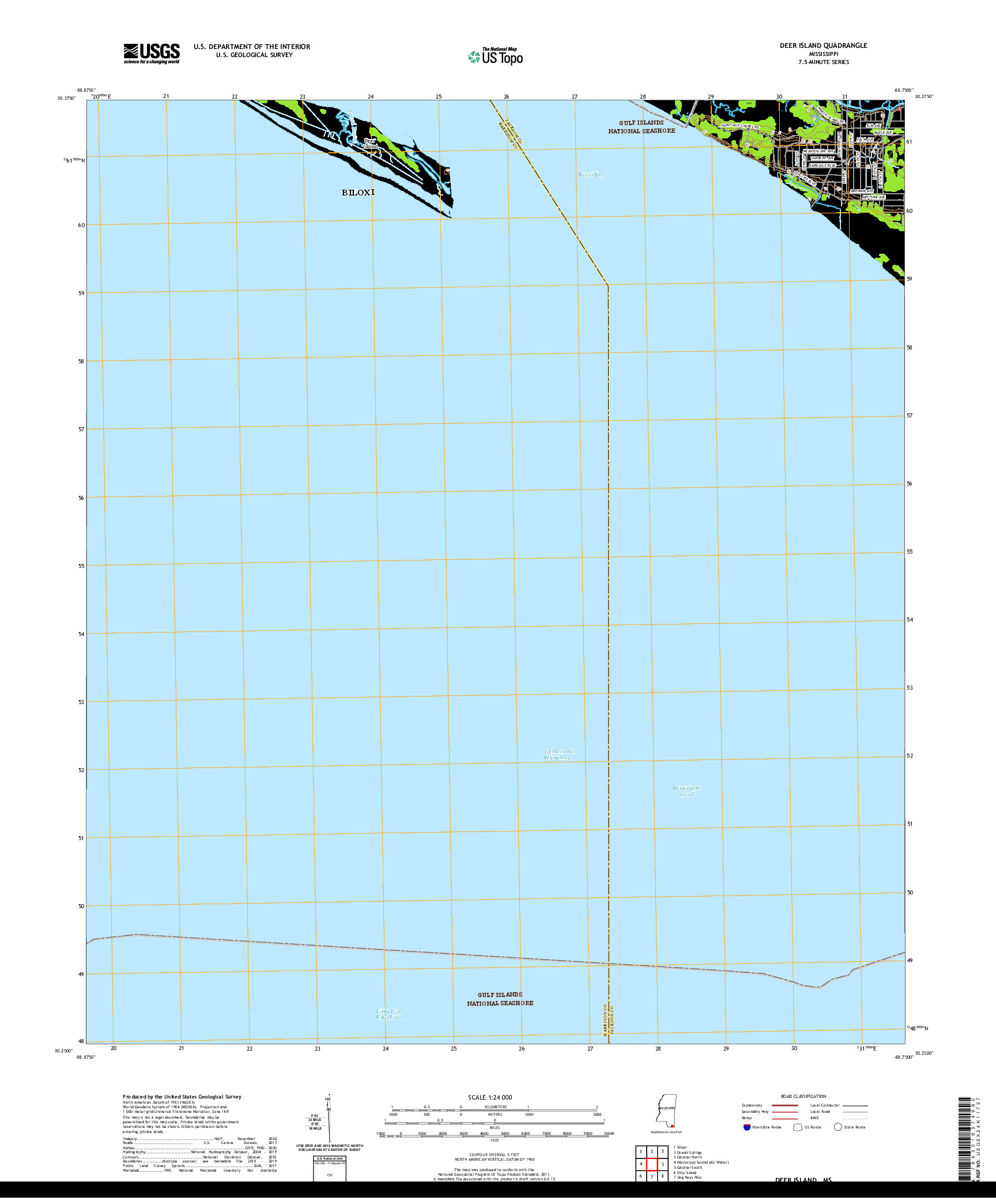 USGS US TOPO 7.5-MINUTE MAP FOR DEER ISLAND, MS 2020