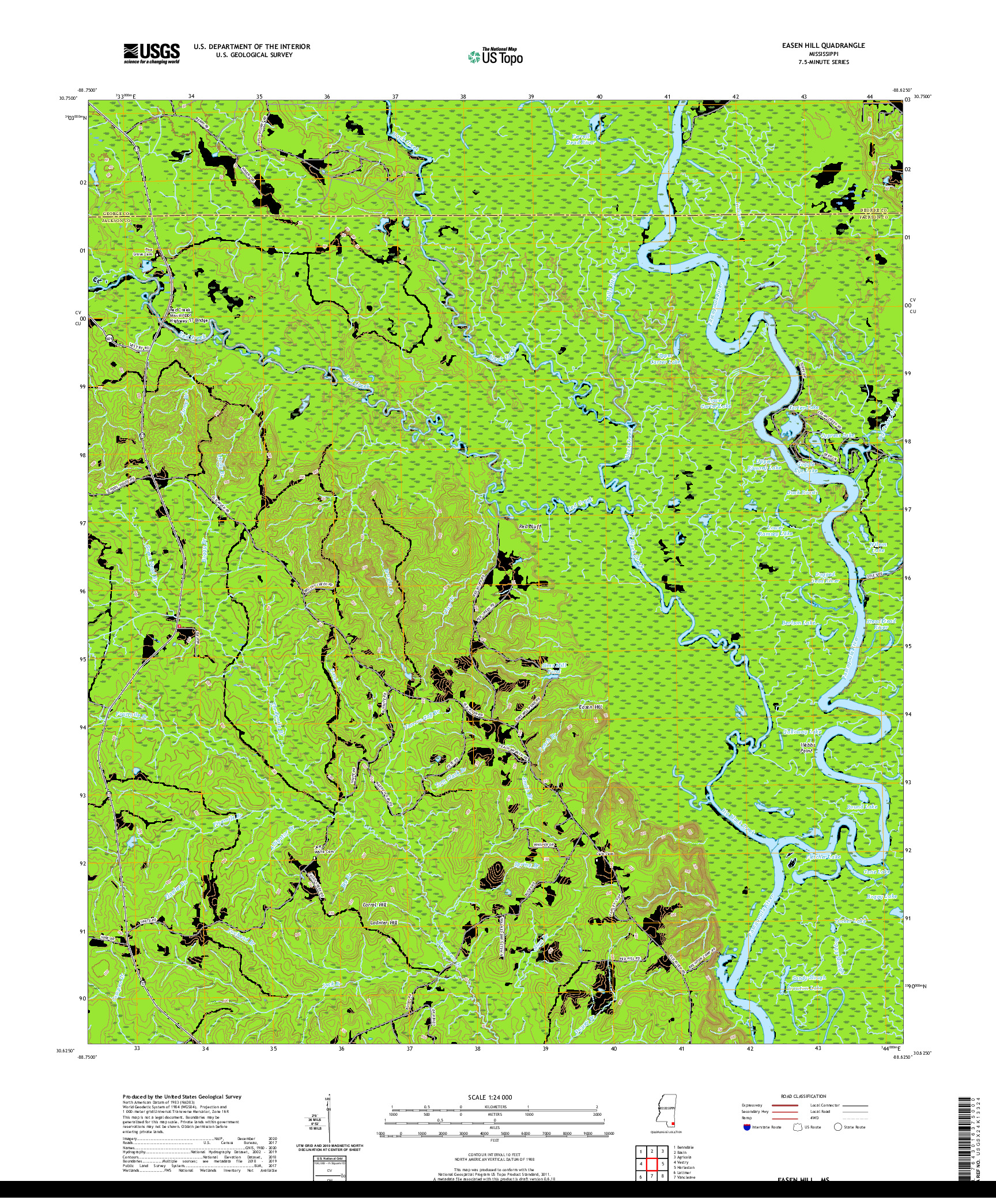 USGS US TOPO 7.5-MINUTE MAP FOR EASEN HILL, MS 2020
