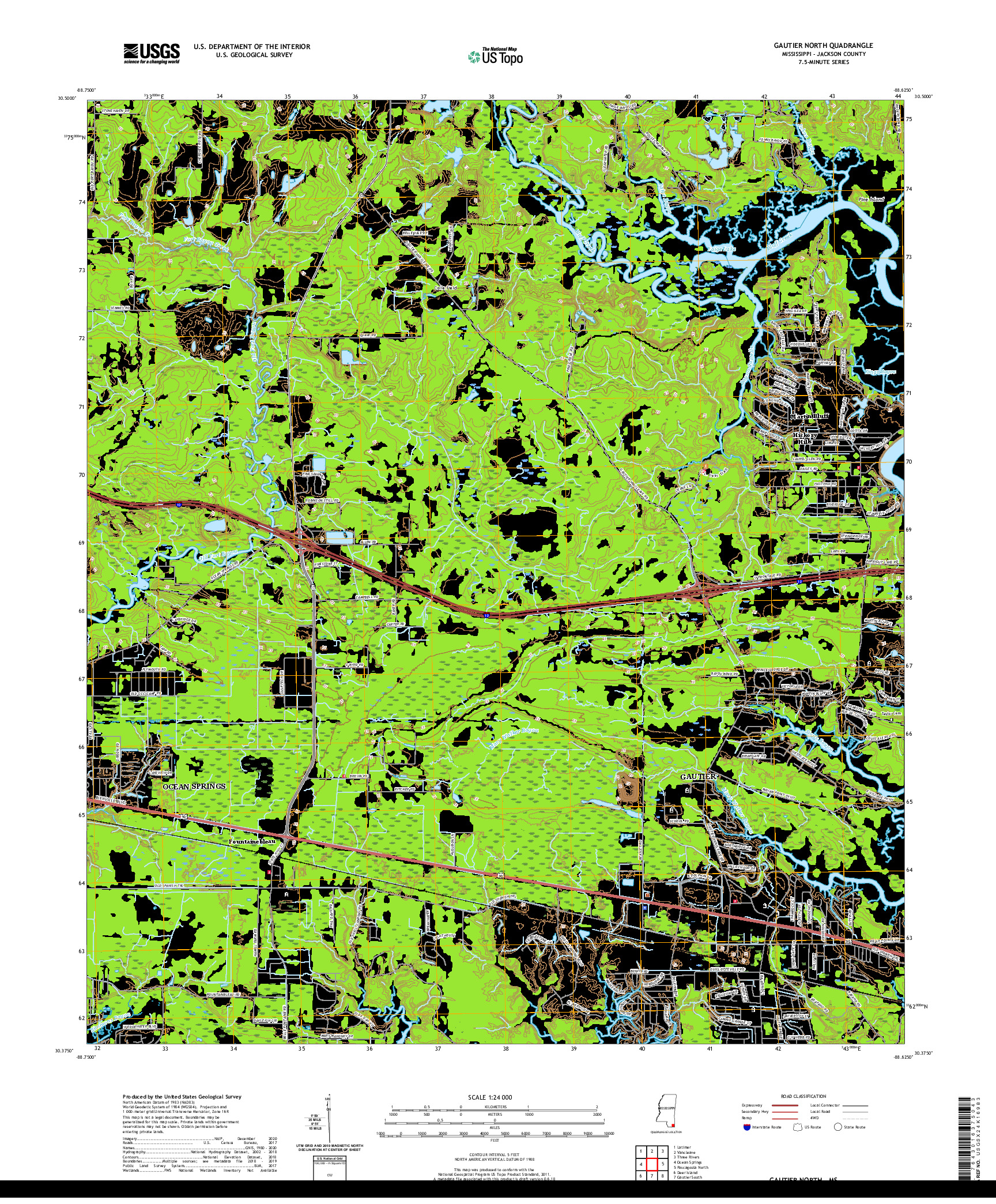 USGS US TOPO 7.5-MINUTE MAP FOR GAUTIER NORTH, MS 2020