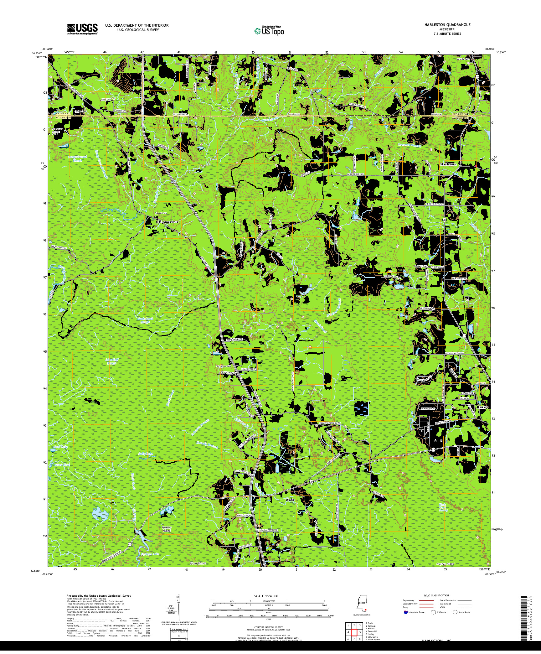 USGS US TOPO 7.5-MINUTE MAP FOR HARLESTON, MS 2020