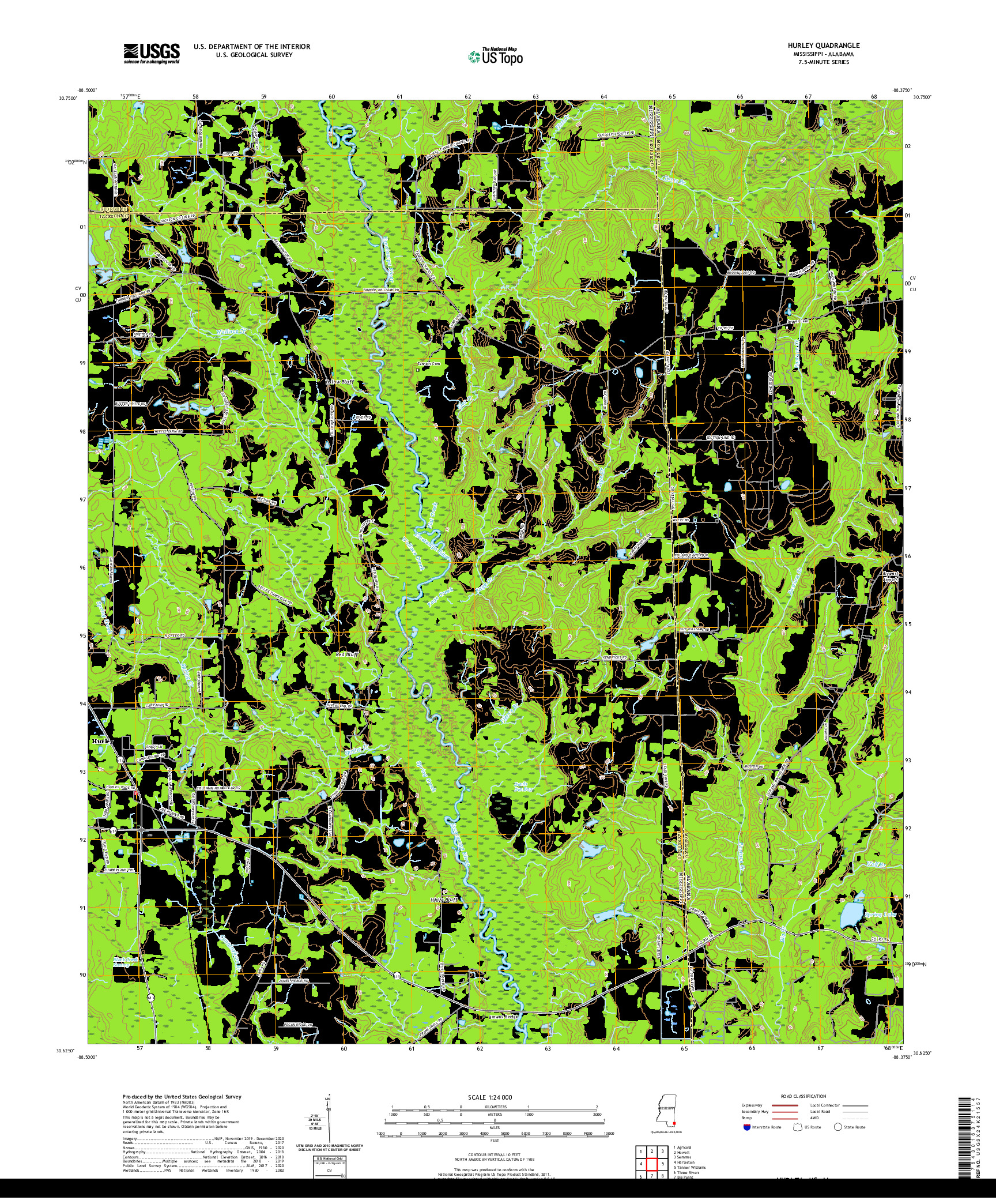 USGS US TOPO 7.5-MINUTE MAP FOR HURLEY, MS,AL 2020