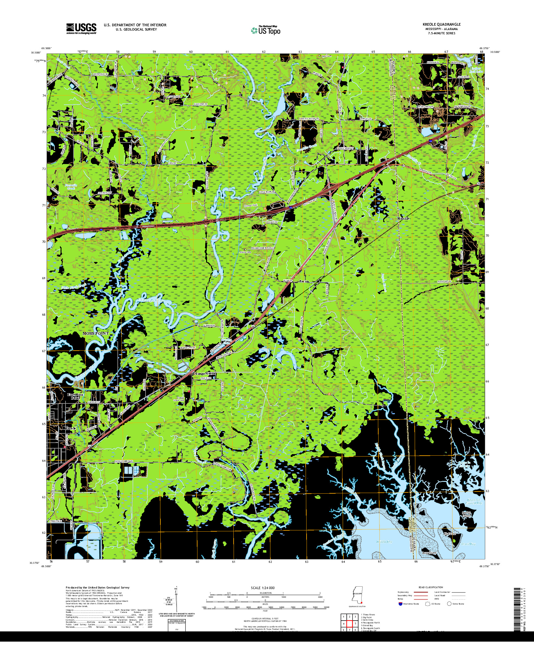 USGS US TOPO 7.5-MINUTE MAP FOR KREOLE, MS,AL 2020
