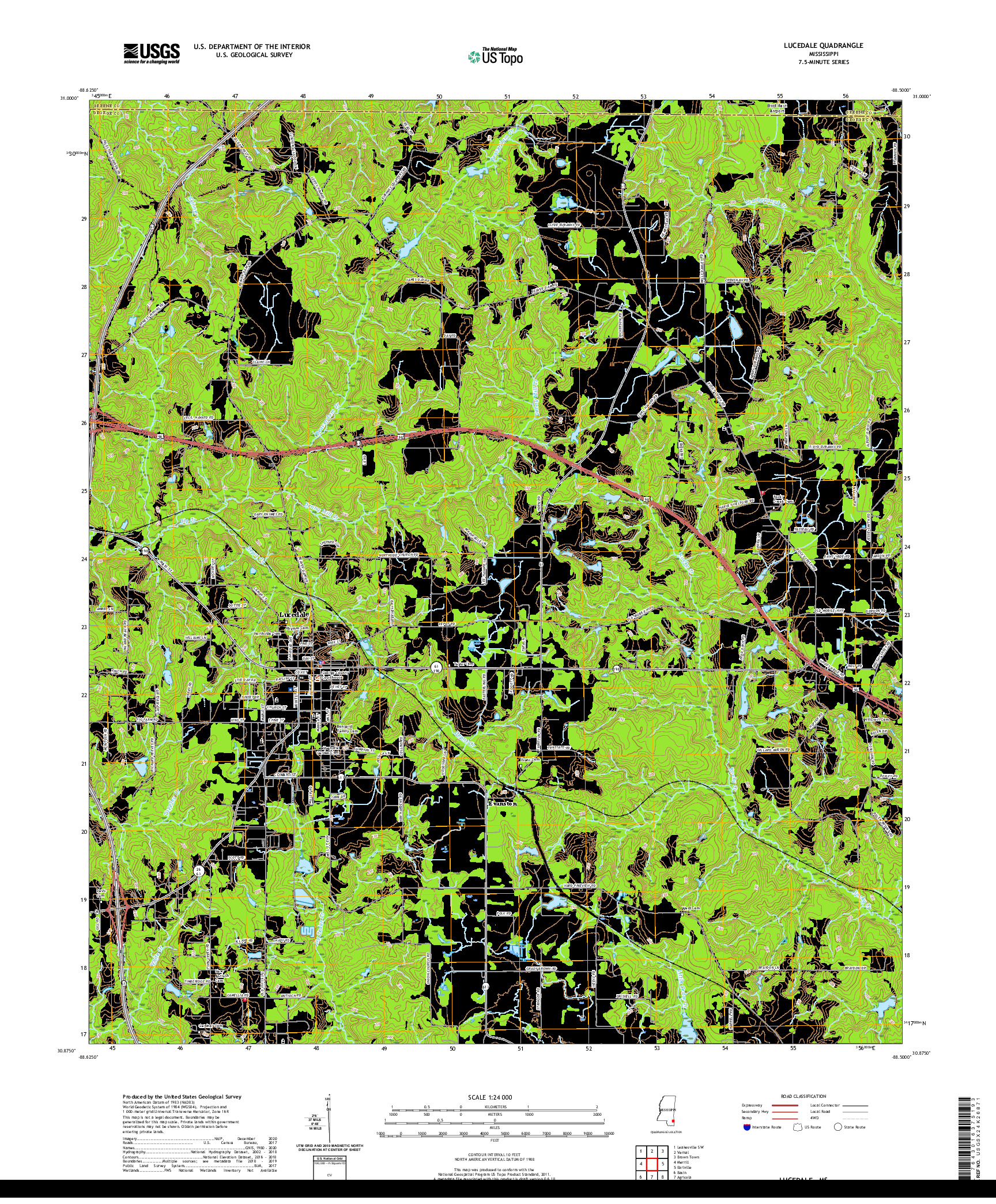 USGS US TOPO 7.5-MINUTE MAP FOR LUCEDALE, MS 2020