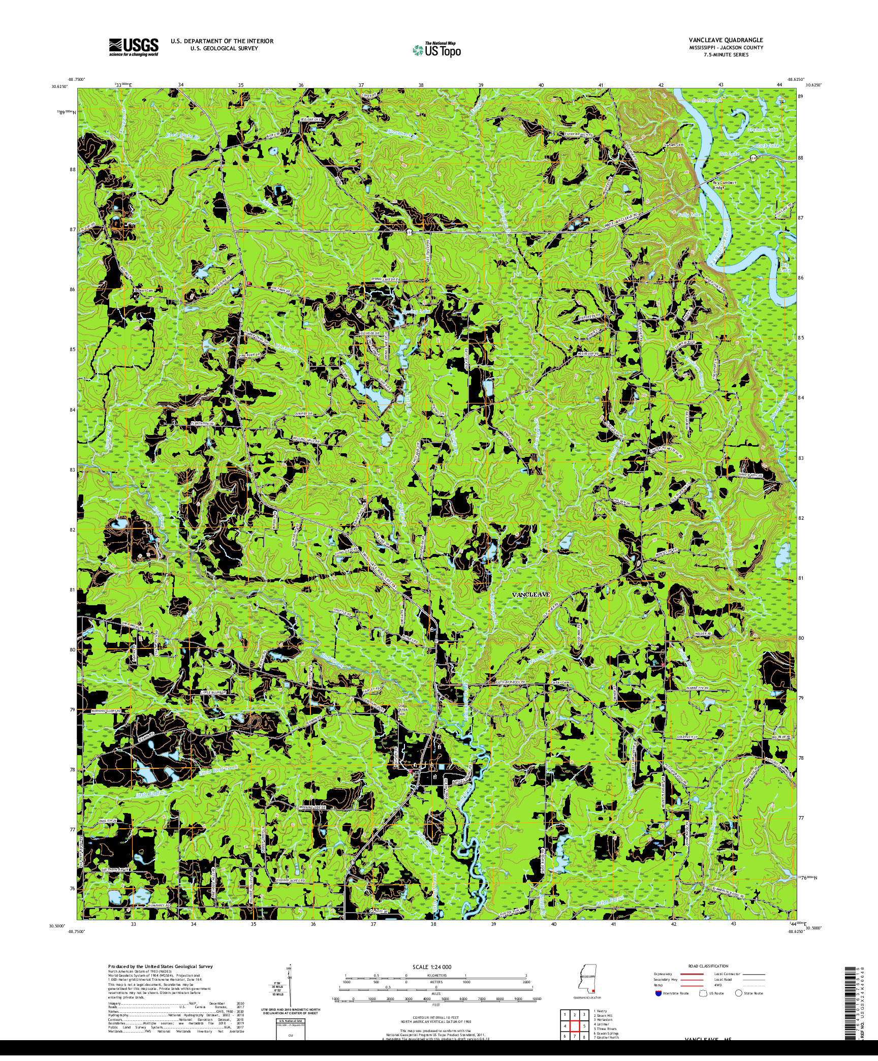 USGS US TOPO 7.5-MINUTE MAP FOR VANCLEAVE, MS 2020