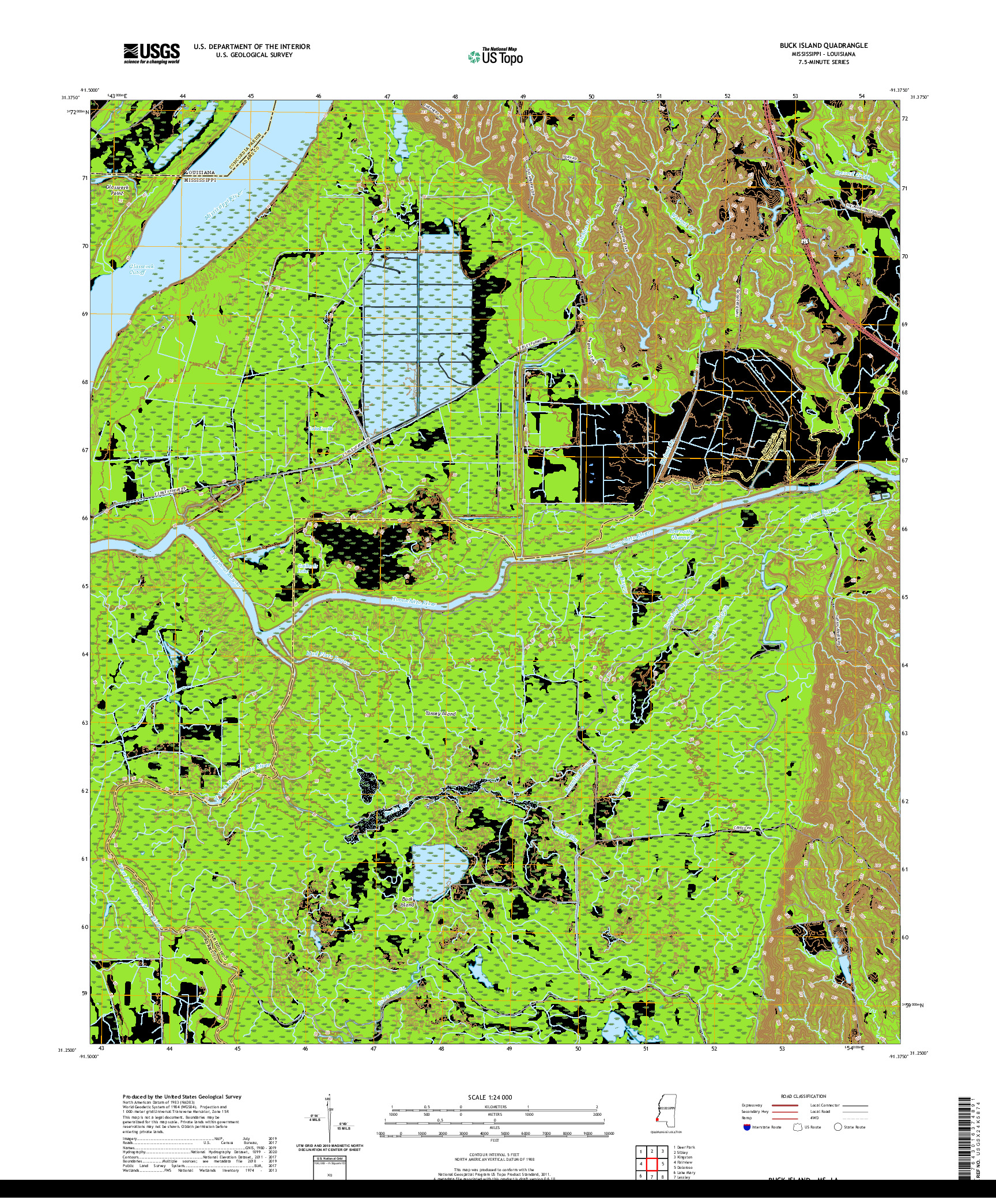 USGS US TOPO 7.5-MINUTE MAP FOR BUCK ISLAND, MS,LA 2020