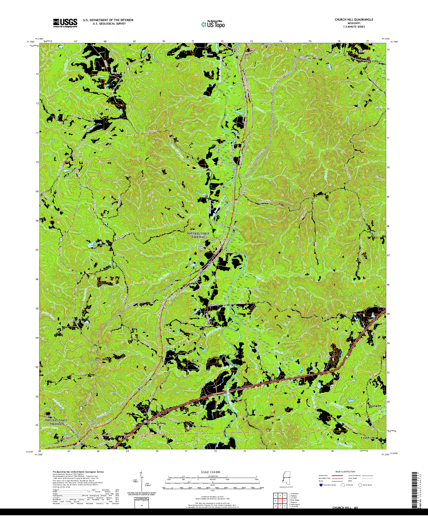 USGS US TOPO 7.5-MINUTE MAP FOR CHURCH HILL, MS 2020