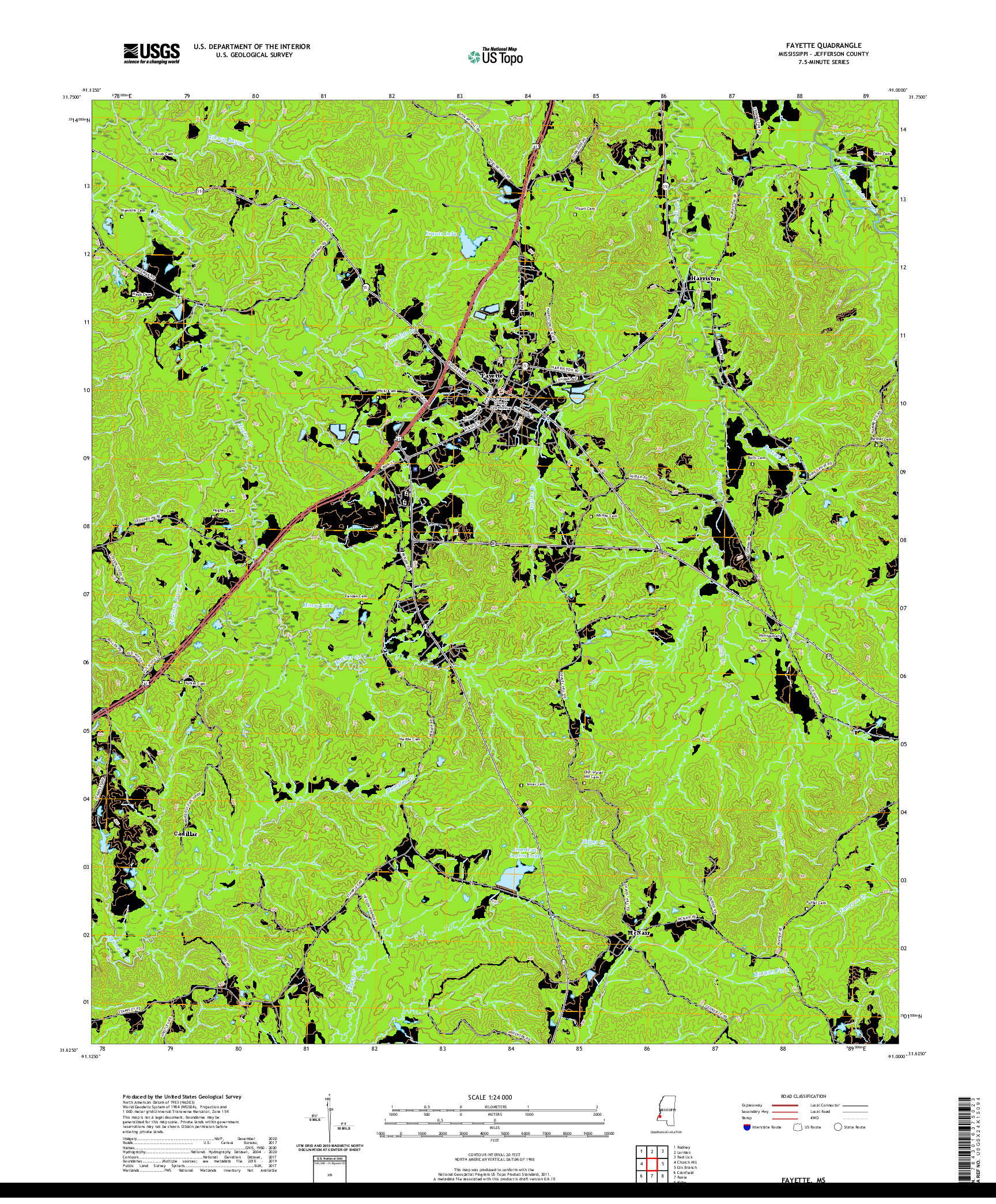 USGS US TOPO 7.5-MINUTE MAP FOR FAYETTE, MS 2020