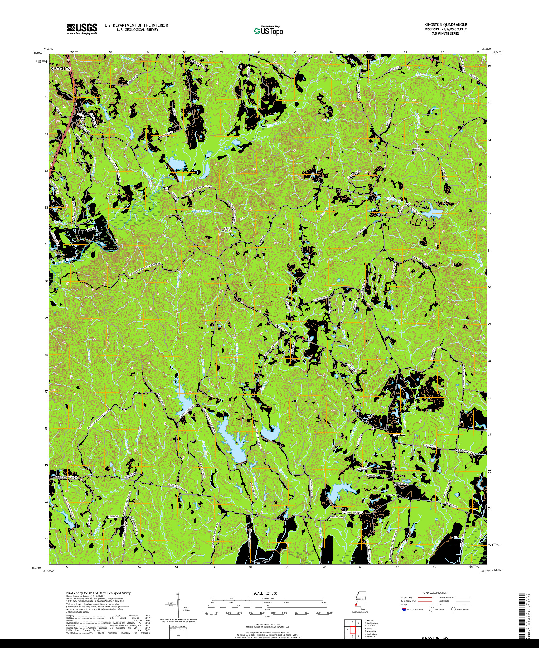 USGS US TOPO 7.5-MINUTE MAP FOR KINGSTON, MS 2020