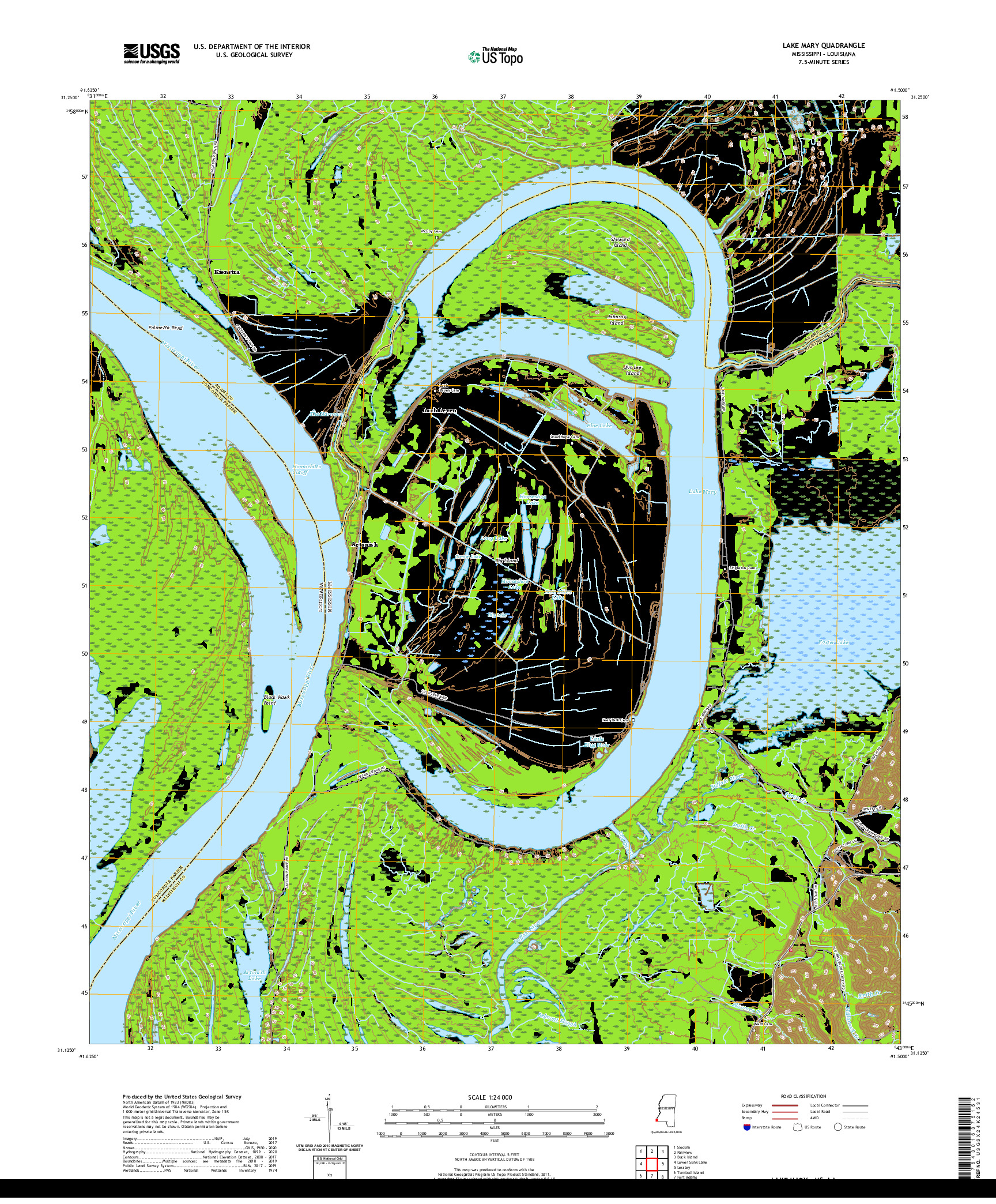 USGS US TOPO 7.5-MINUTE MAP FOR LAKE MARY, MS,LA 2020