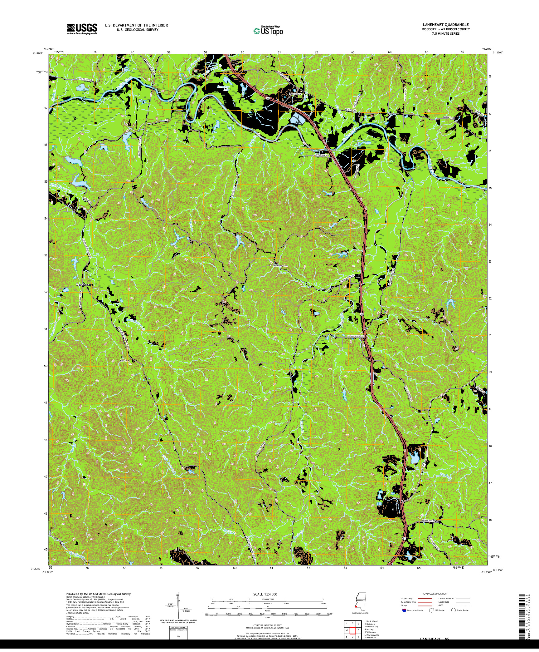 USGS US TOPO 7.5-MINUTE MAP FOR LANEHEART, MS 2020