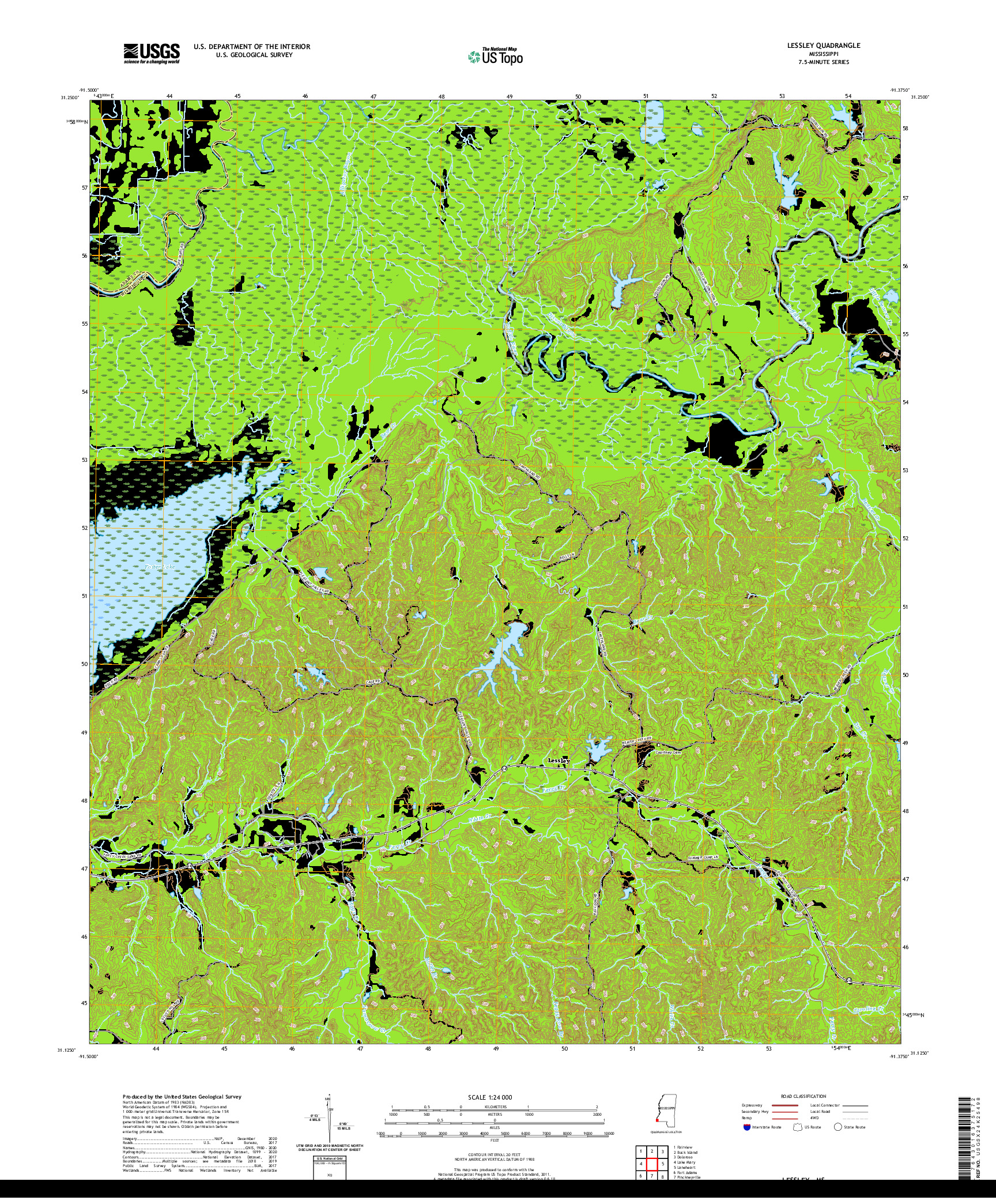 USGS US TOPO 7.5-MINUTE MAP FOR LESSLEY, MS 2020