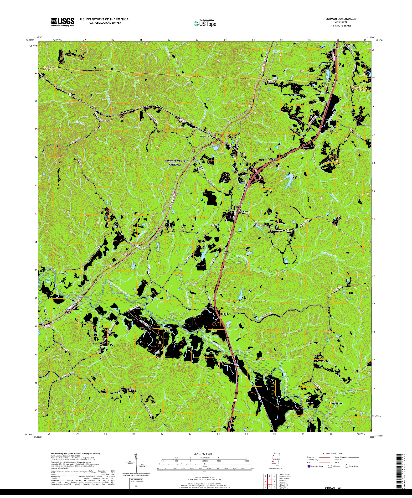 USGS US TOPO 7.5-MINUTE MAP FOR LORMAN, MS 2020