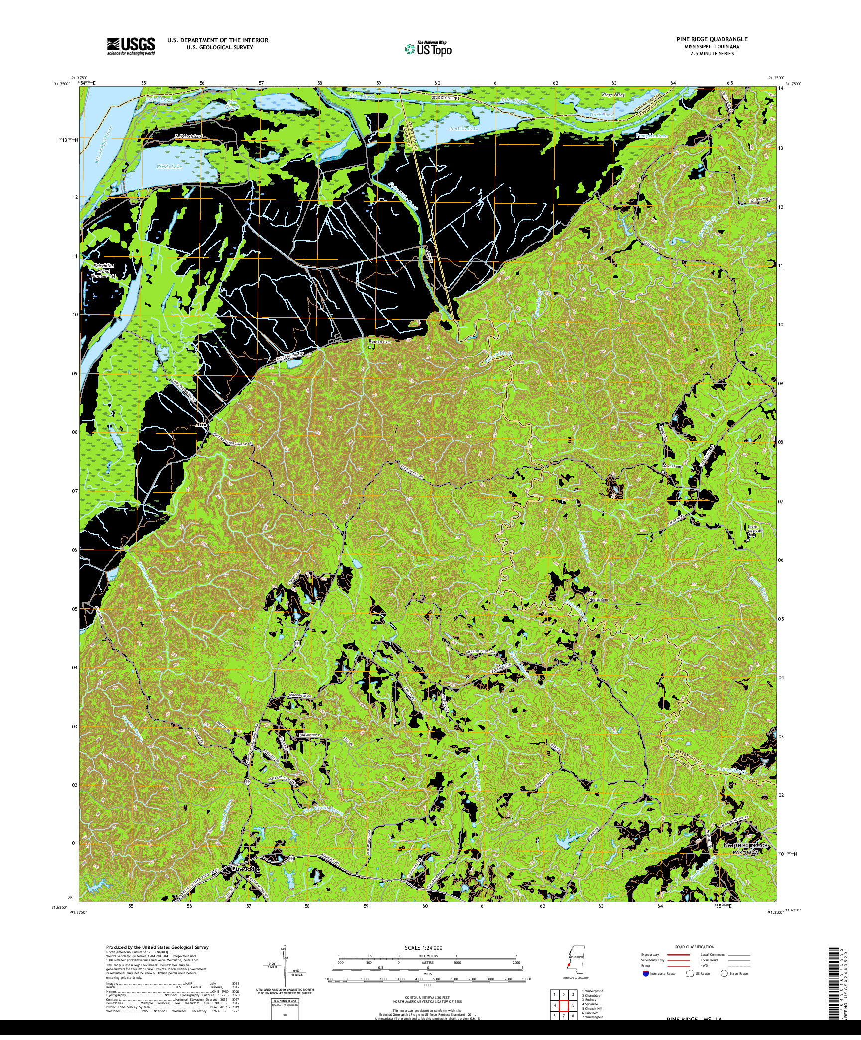 USGS US TOPO 7.5-MINUTE MAP FOR PINE RIDGE, MS,LA 2020