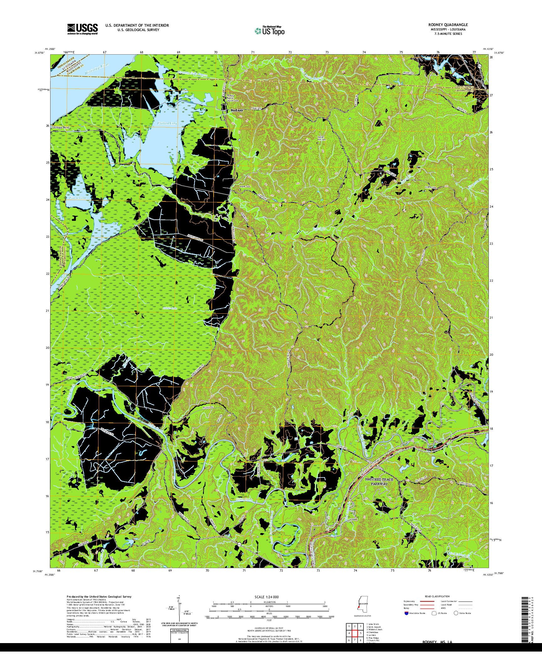 USGS US TOPO 7.5-MINUTE MAP FOR RODNEY, MS,LA 2020