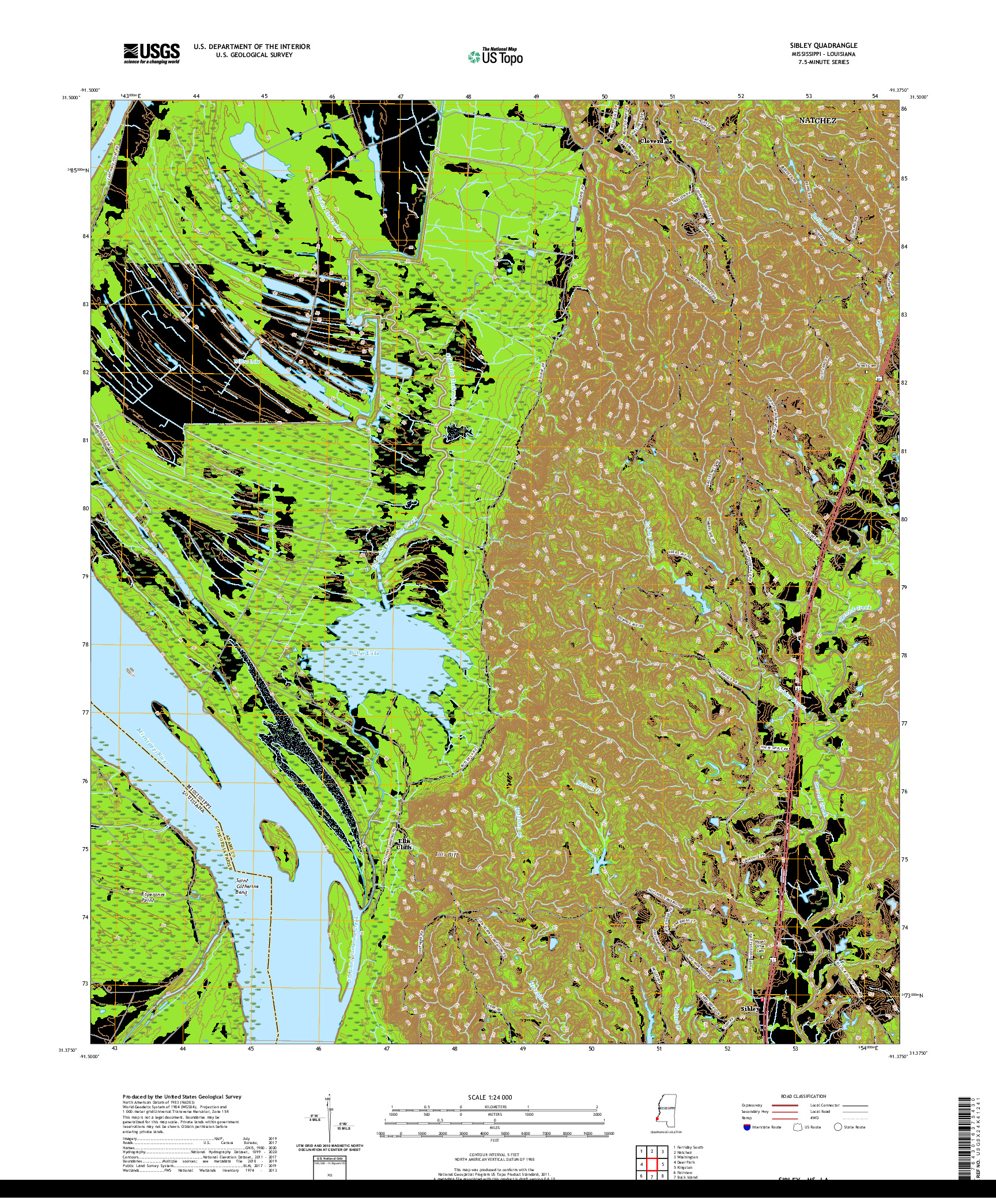 USGS US TOPO 7.5-MINUTE MAP FOR SIBLEY, MS,LA 2020