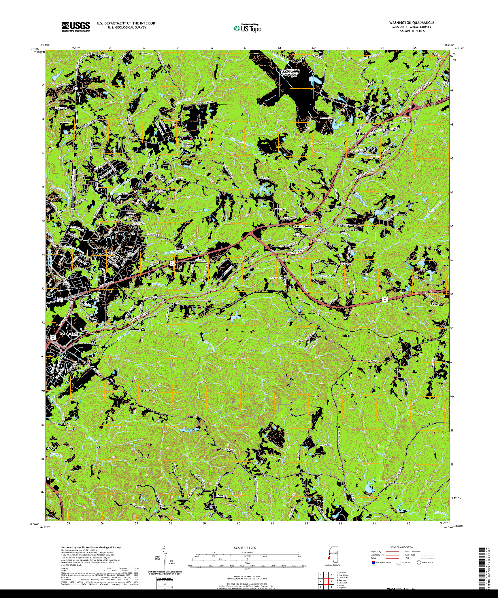 USGS US TOPO 7.5-MINUTE MAP FOR WASHINGTON, MS 2020