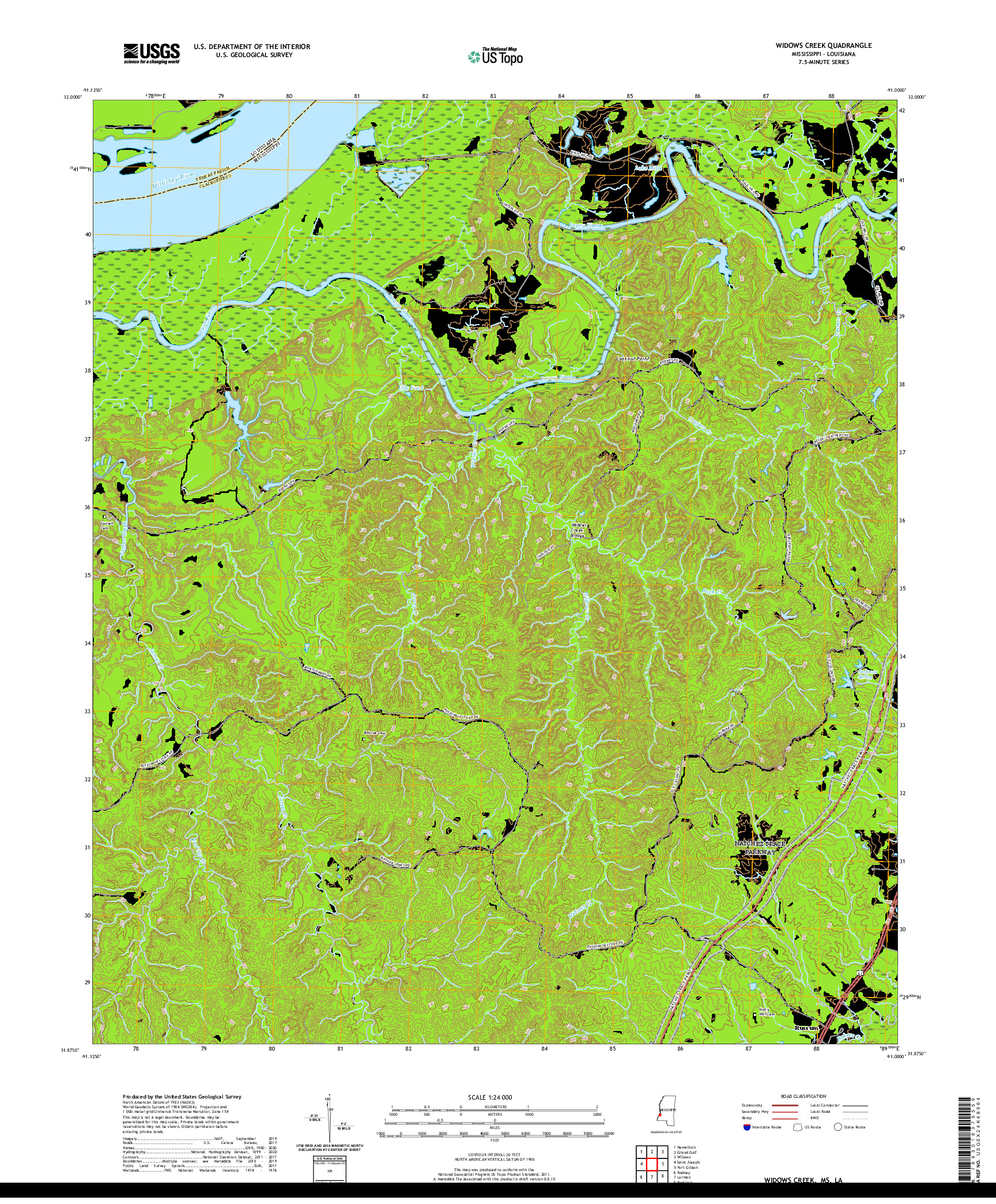 USGS US TOPO 7.5-MINUTE MAP FOR WIDOWS CREEK, MS,LA 2020