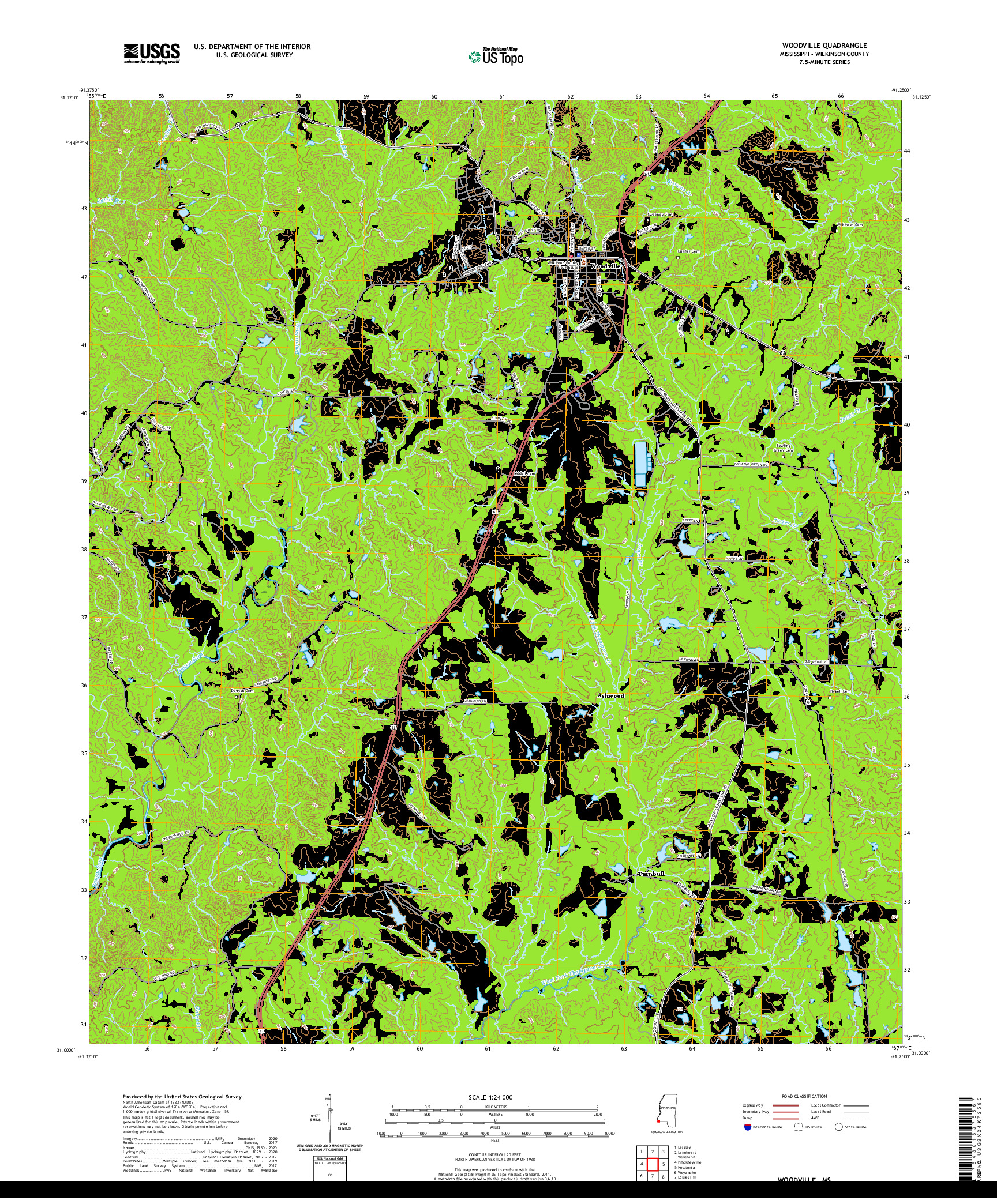 USGS US TOPO 7.5-MINUTE MAP FOR WOODVILLE, MS 2020
