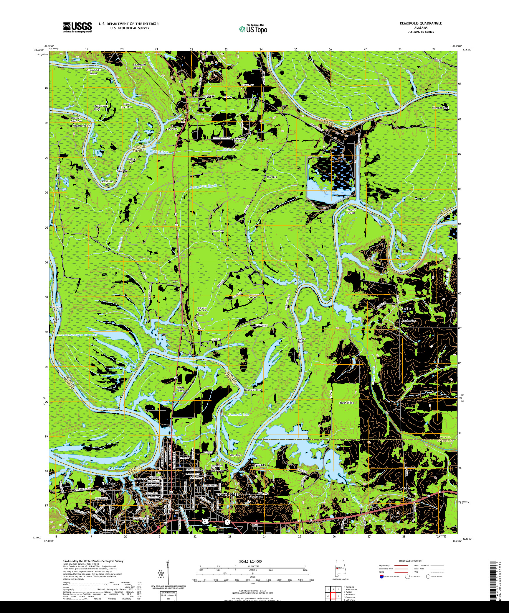 USGS US TOPO 7.5-MINUTE MAP FOR DEMOPOLIS, AL 2020