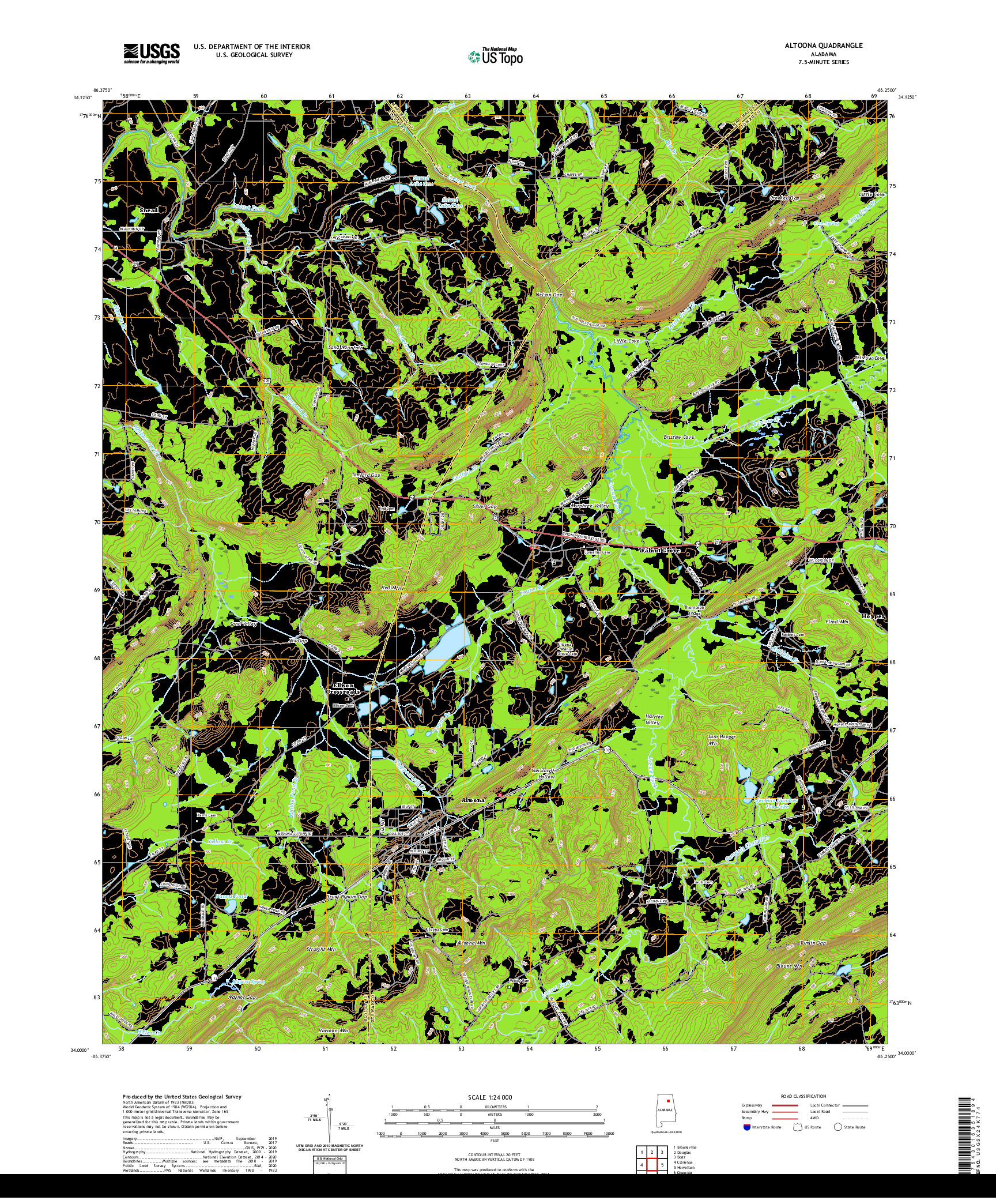 USGS US TOPO 7.5-MINUTE MAP FOR ALTOONA, AL 2020