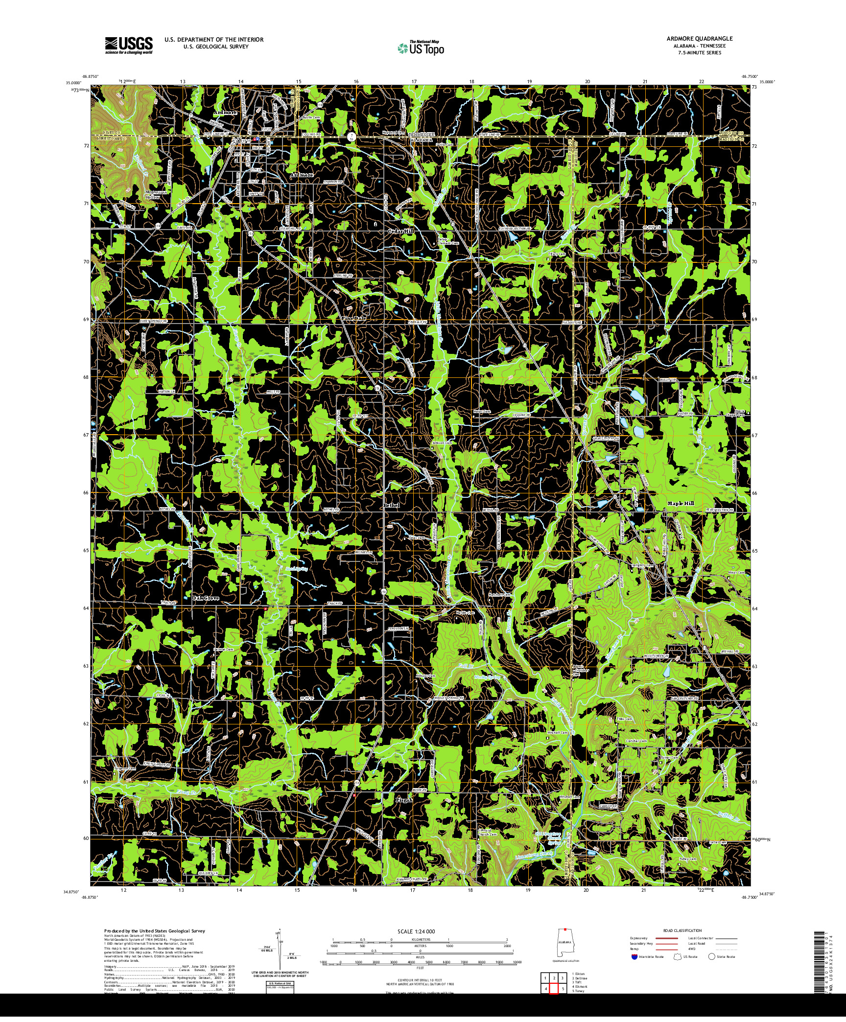 USGS US TOPO 7.5-MINUTE MAP FOR ARDMORE, AL,TN 2020