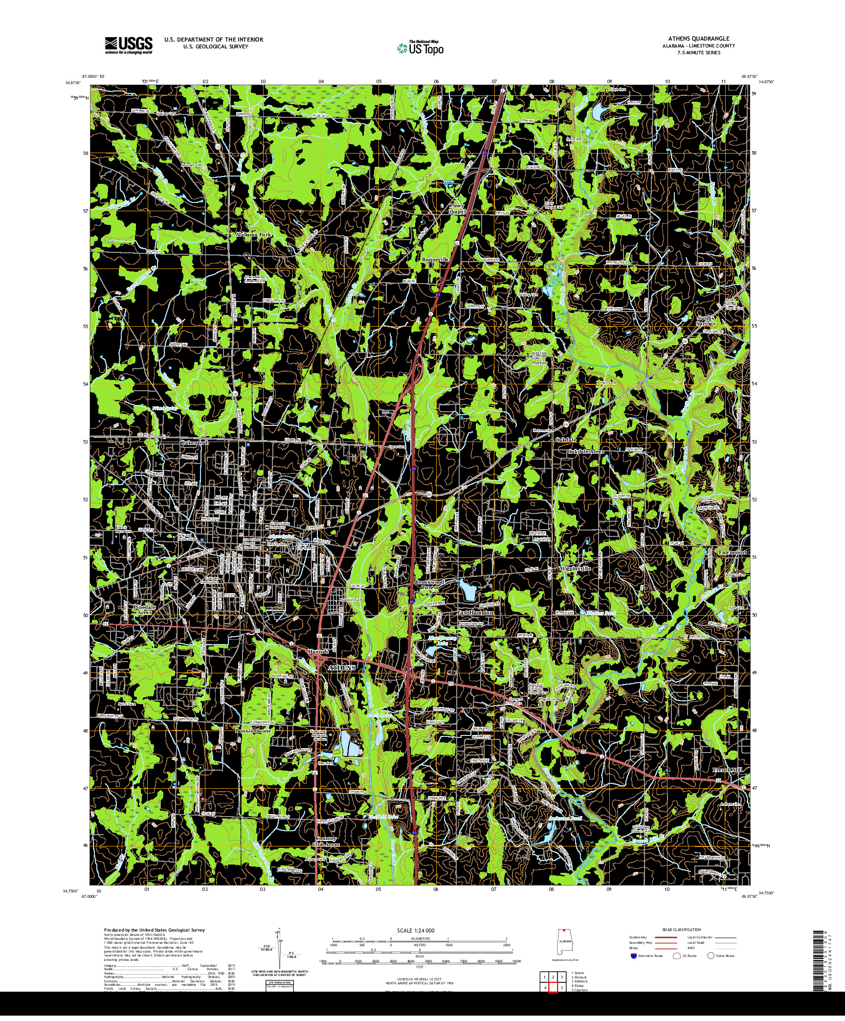 USGS US TOPO 7.5-MINUTE MAP FOR ATHENS, AL 2020