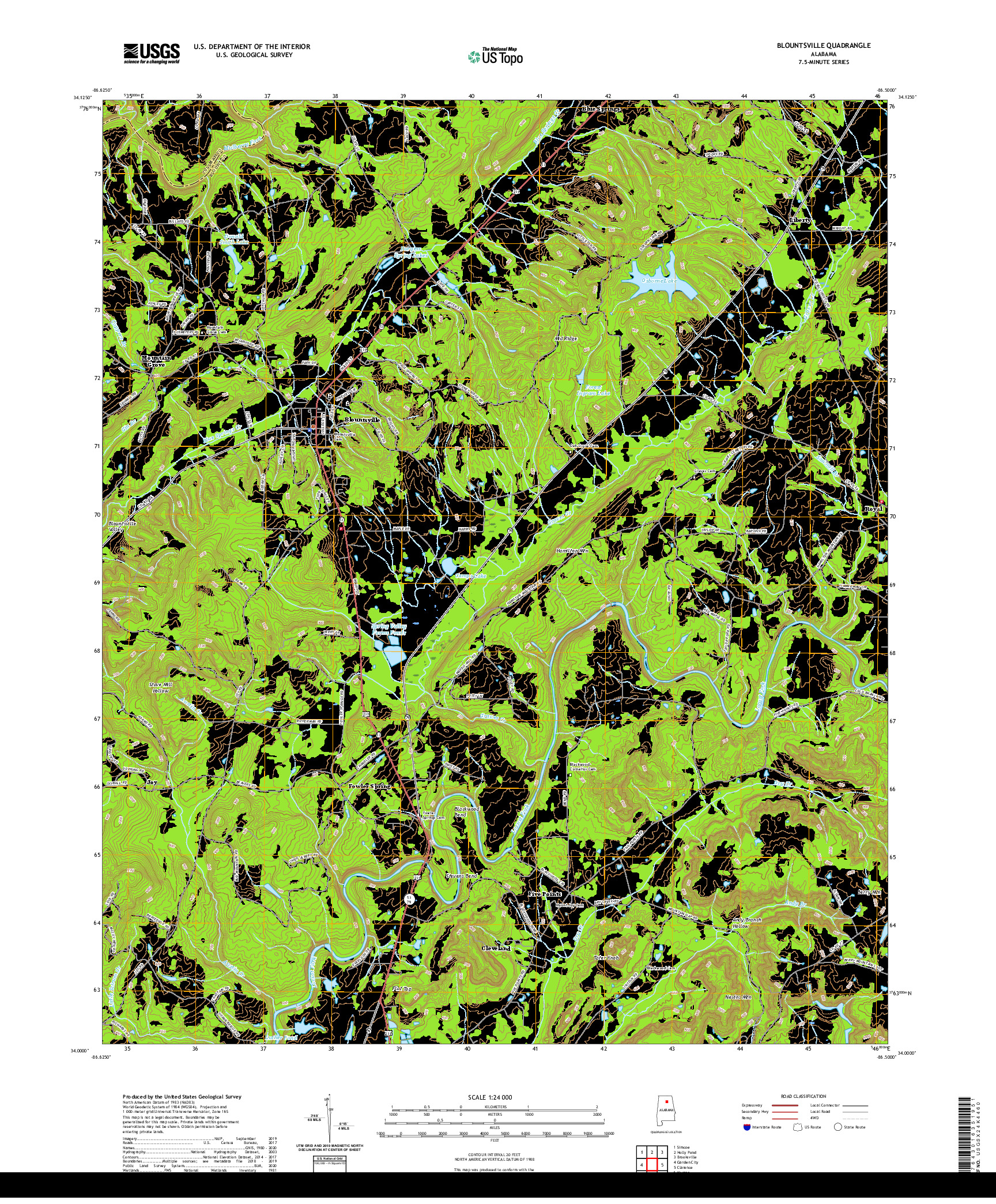 USGS US TOPO 7.5-MINUTE MAP FOR BLOUNTSVILLE, AL 2020