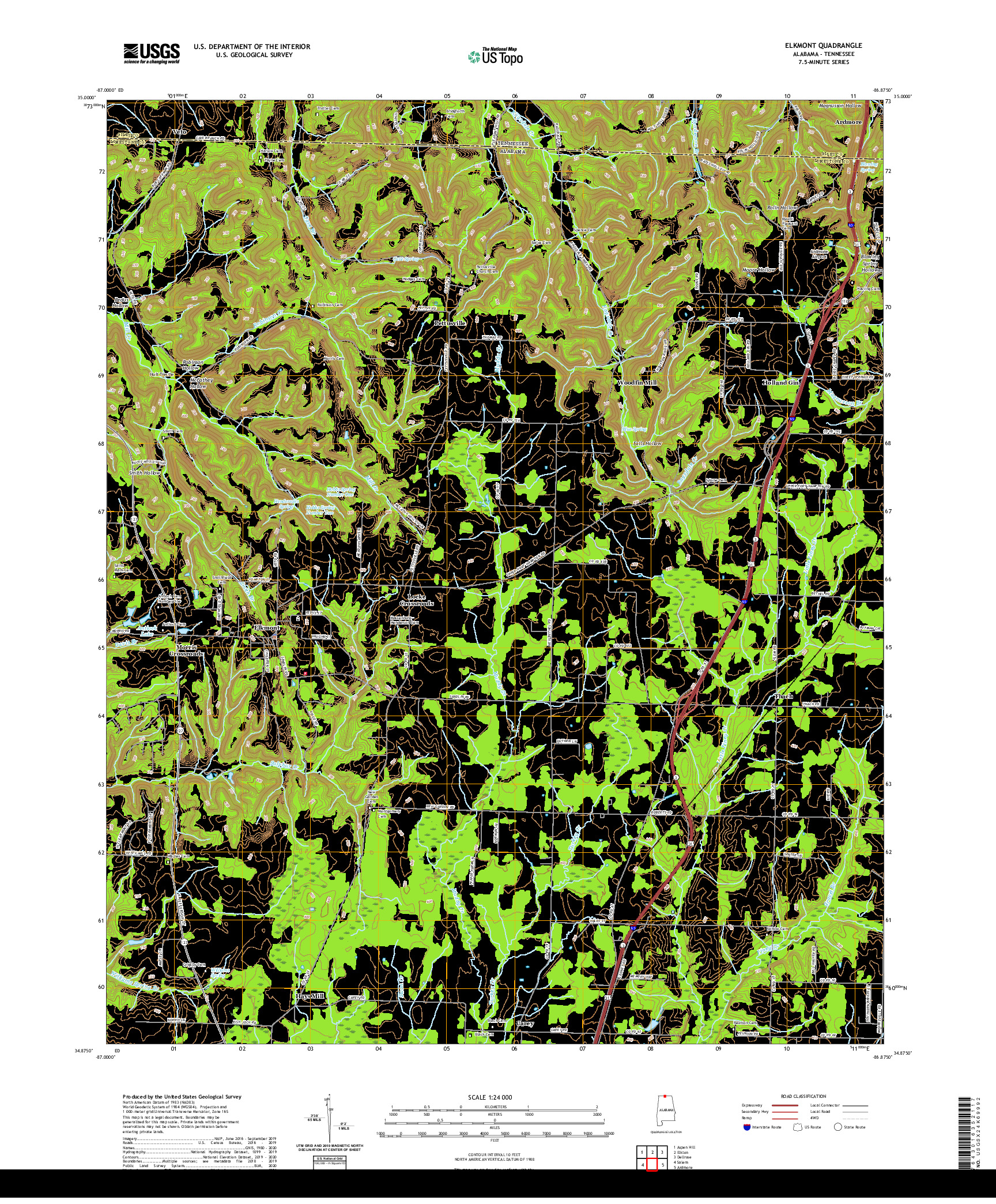 USGS US TOPO 7.5-MINUTE MAP FOR ELKMONT, AL,TN 2020