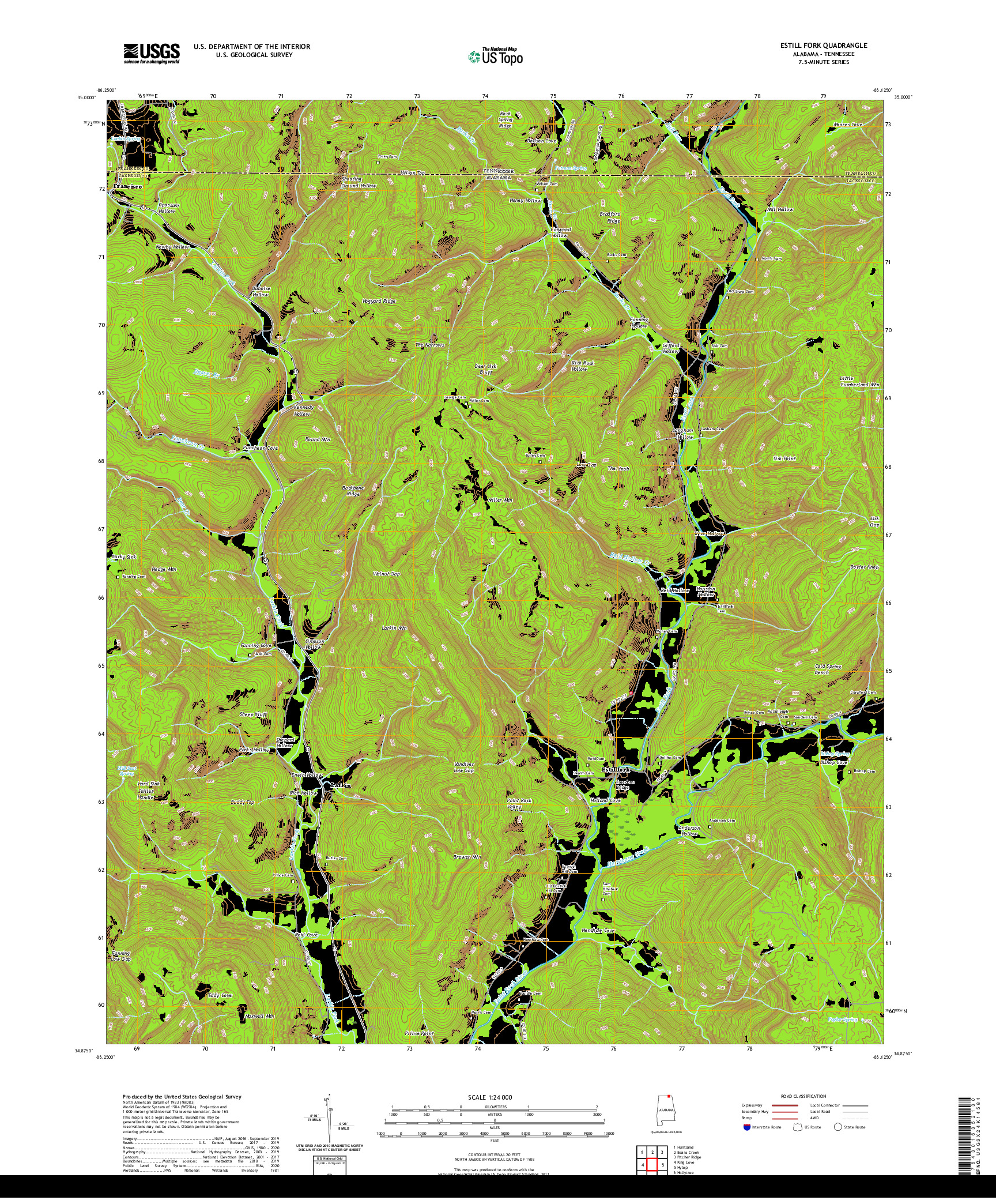 USGS US TOPO 7.5-MINUTE MAP FOR ESTILL FORK, AL,TN 2020