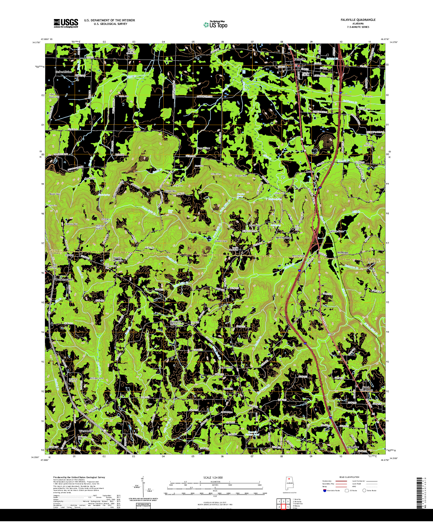 USGS US TOPO 7.5-MINUTE MAP FOR FALKVILLE, AL 2020