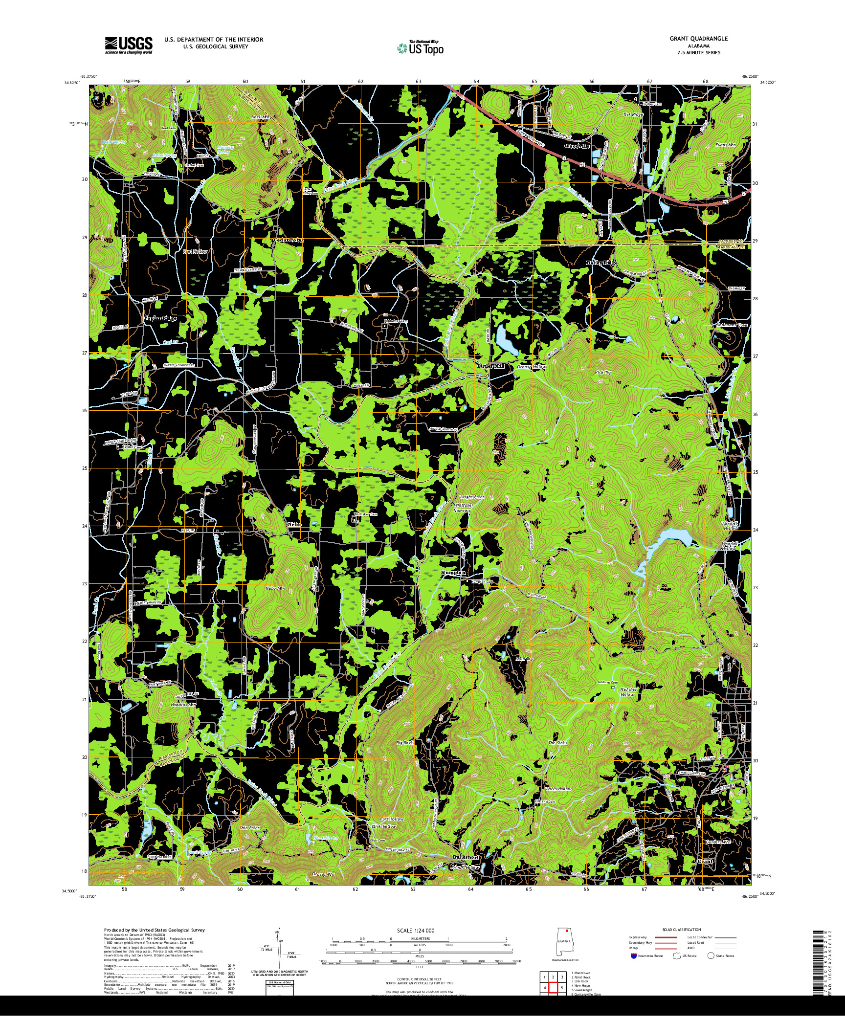 USGS US TOPO 7.5-MINUTE MAP FOR GRANT, AL 2020