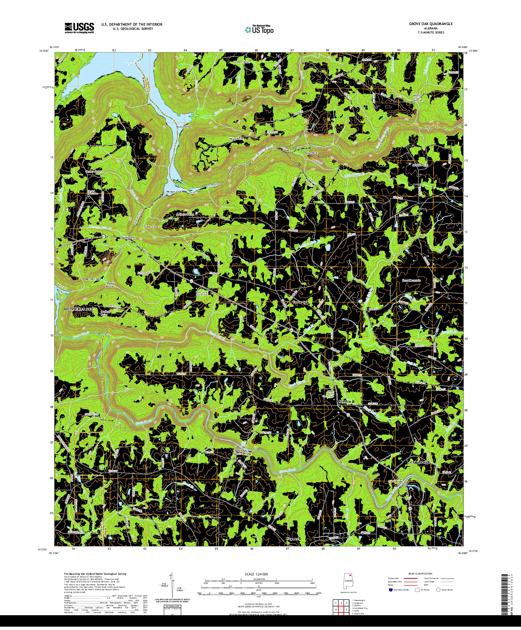 USGS US TOPO 7.5-MINUTE MAP FOR GROVE OAK, AL 2020