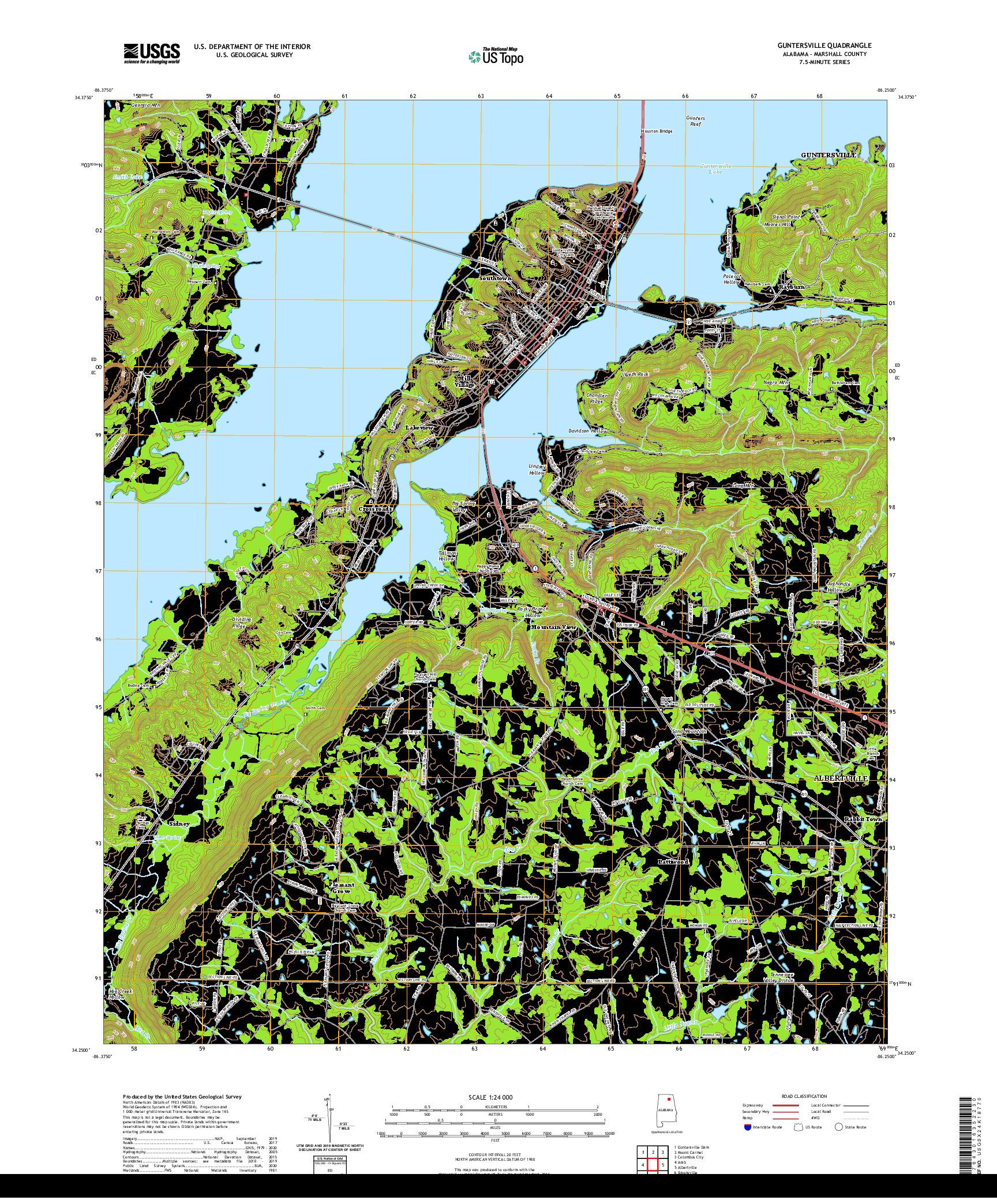 USGS US TOPO 7.5-MINUTE MAP FOR GUNTERSVILLE, AL 2020