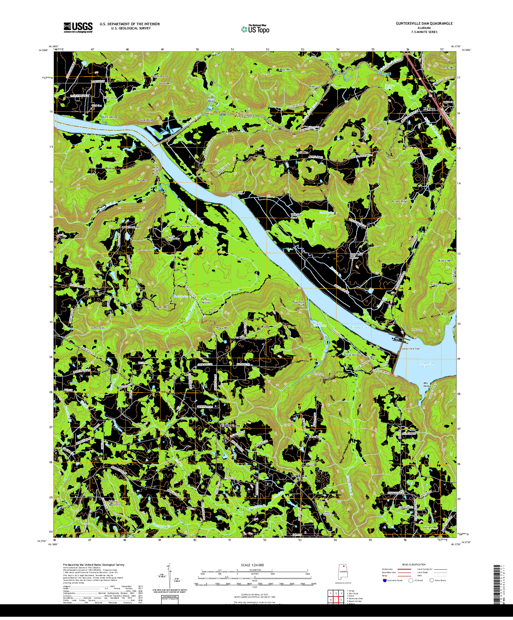 USGS US TOPO 7.5-MINUTE MAP FOR GUNTERSVILLE DAM, AL 2020