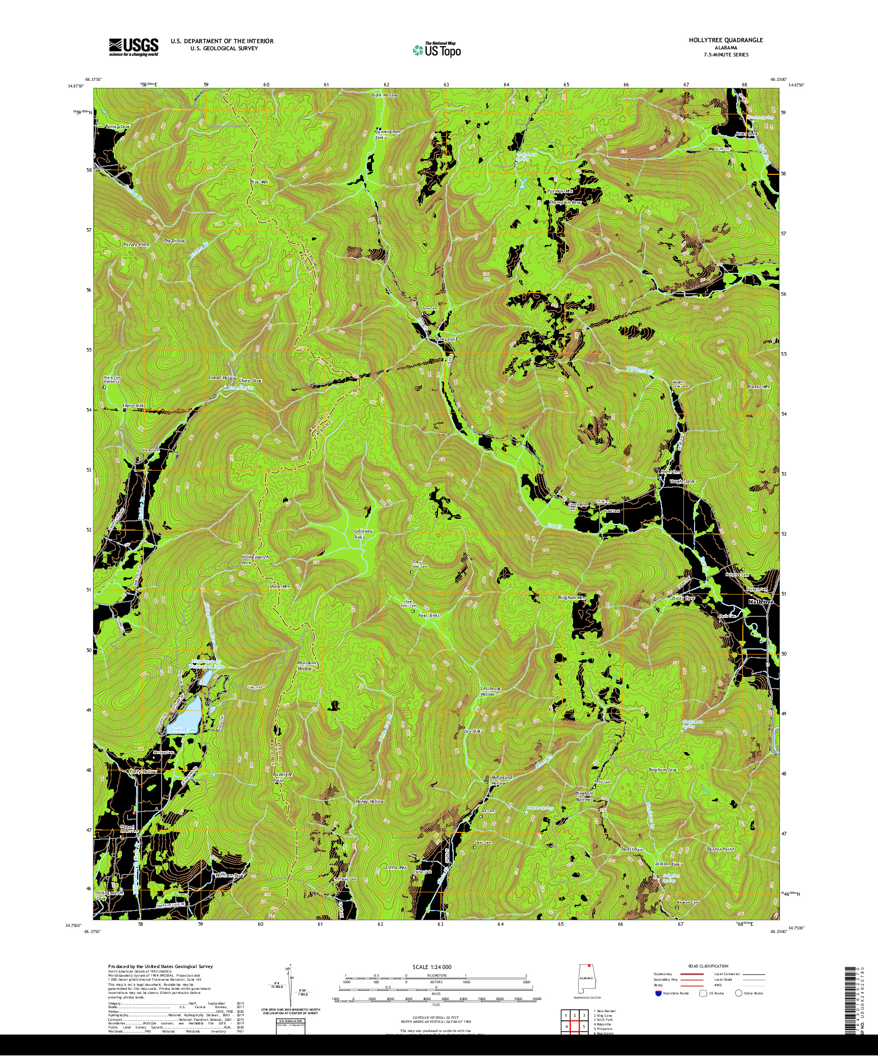 USGS US TOPO 7.5-MINUTE MAP FOR HOLLYTREE, AL 2020