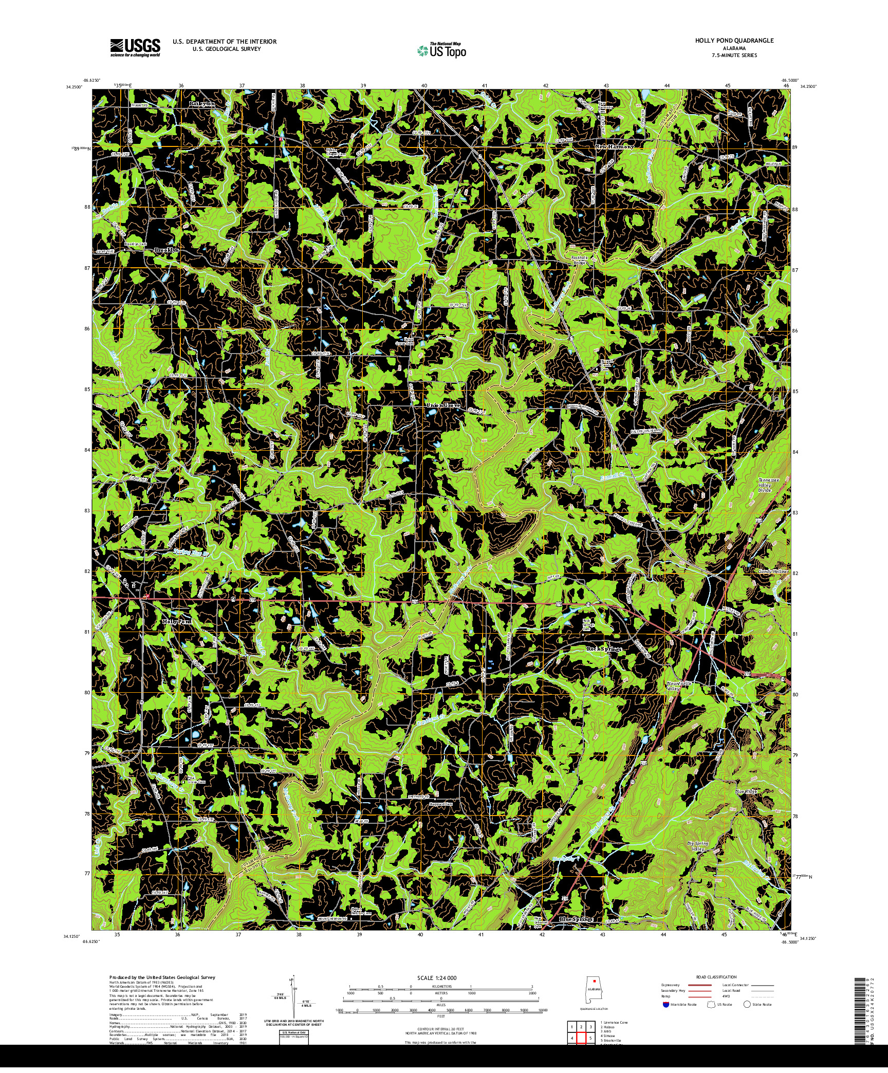 USGS US TOPO 7.5-MINUTE MAP FOR HOLLY POND, AL 2020