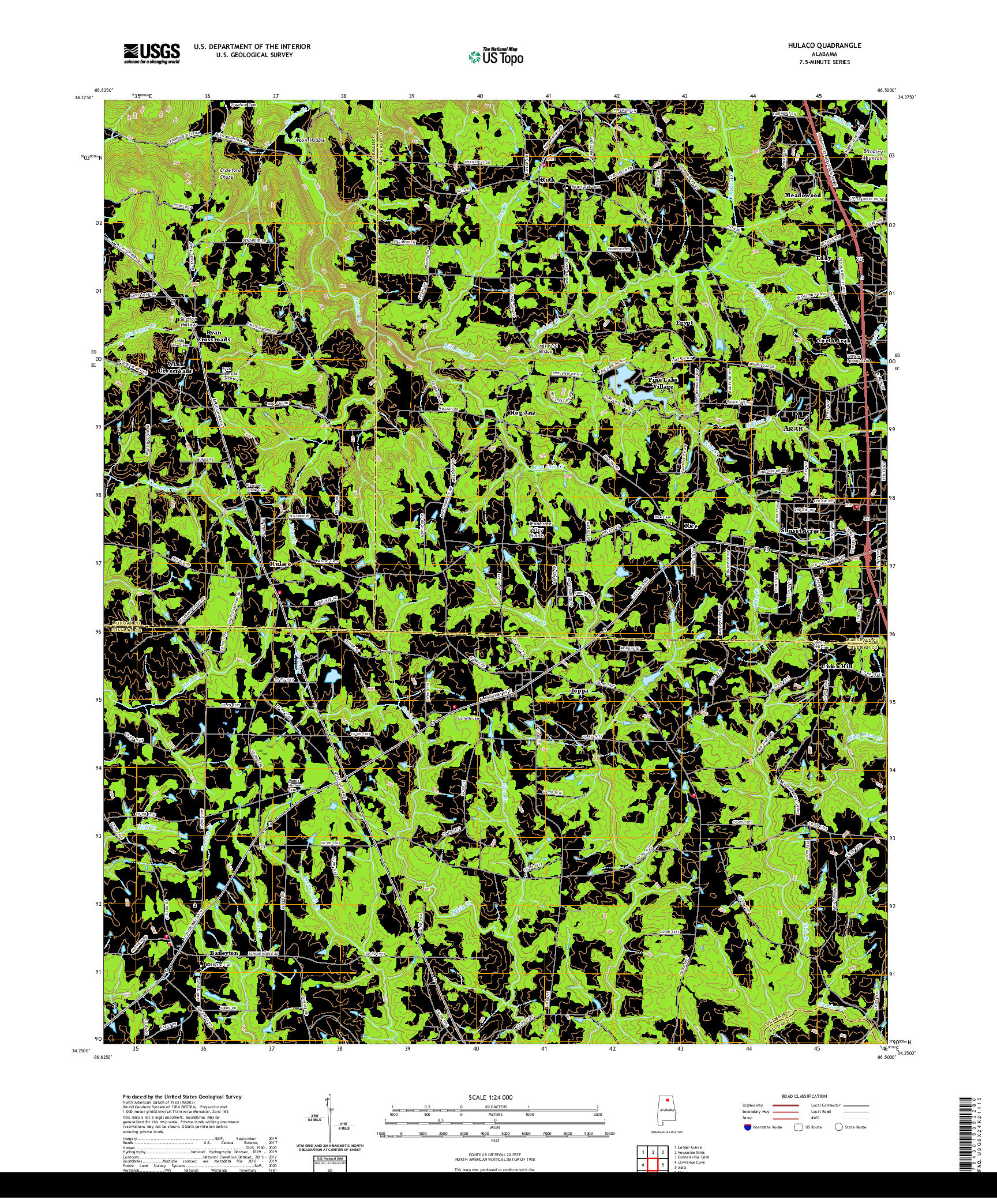 USGS US TOPO 7.5-MINUTE MAP FOR HULACO, AL 2020