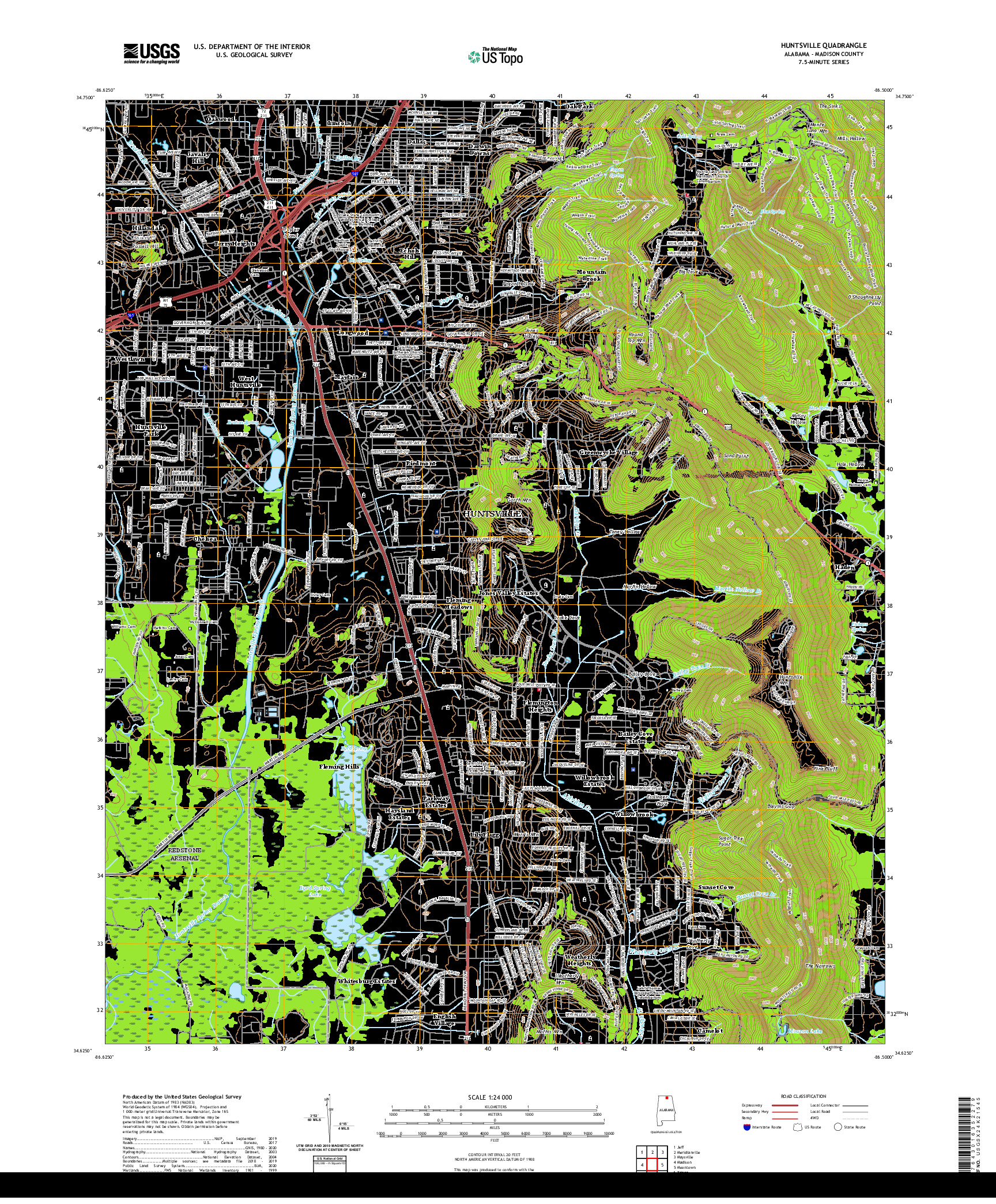 USGS US TOPO 7.5-MINUTE MAP FOR HUNTSVILLE, AL 2020