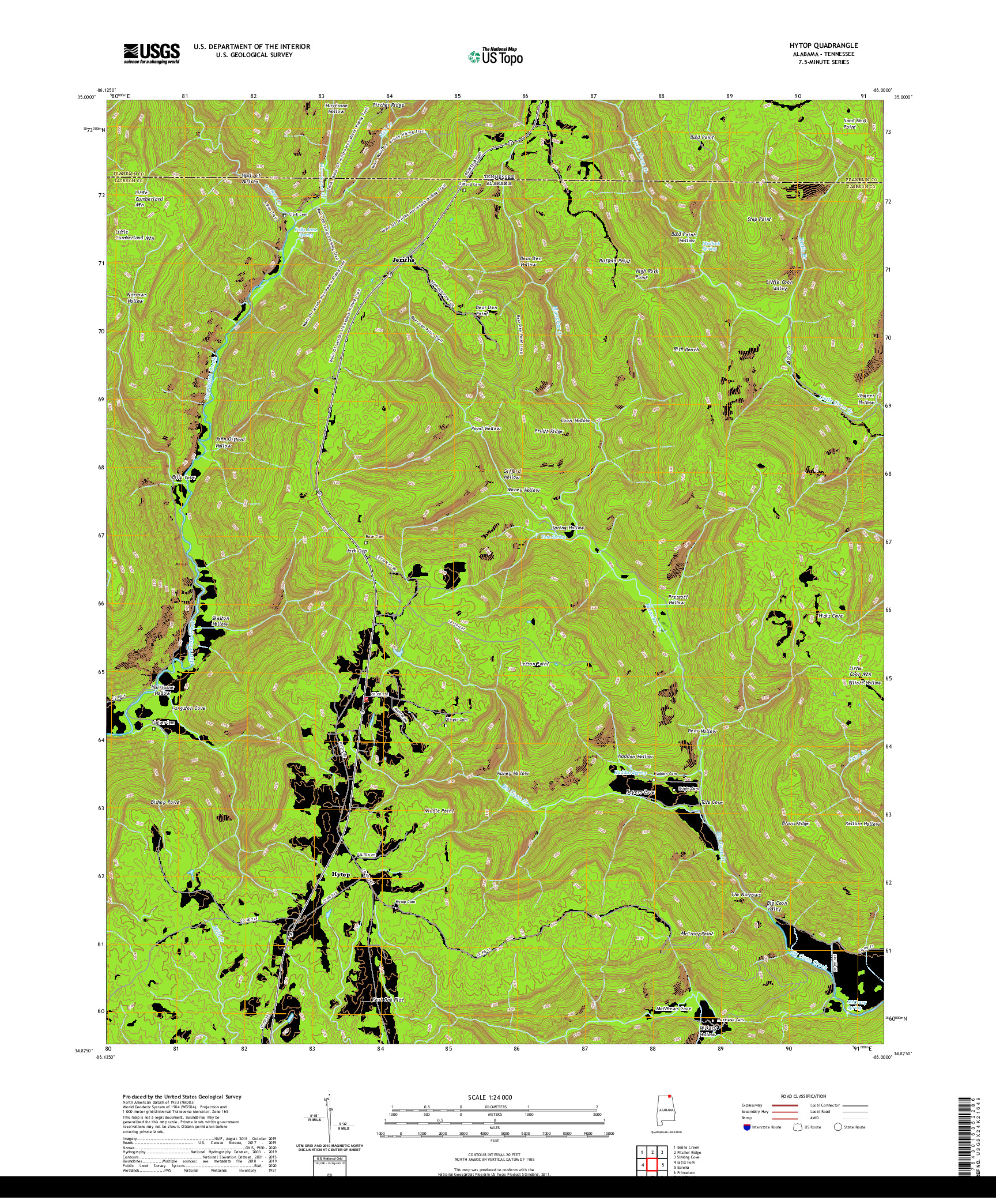 USGS US TOPO 7.5-MINUTE MAP FOR HYTOP, AL,TN 2020